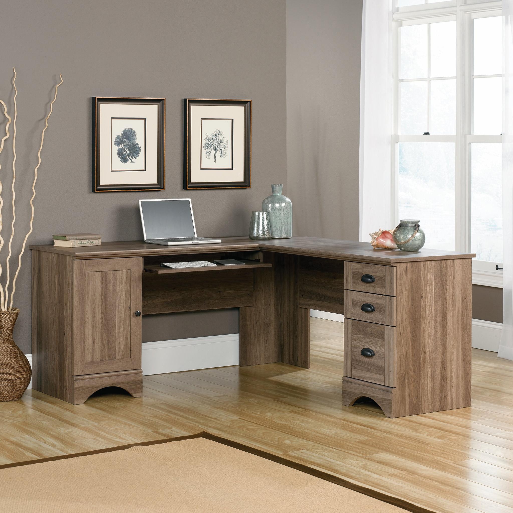 Sauder Harbor View Corner Computer Desk, Salt Oak Finish