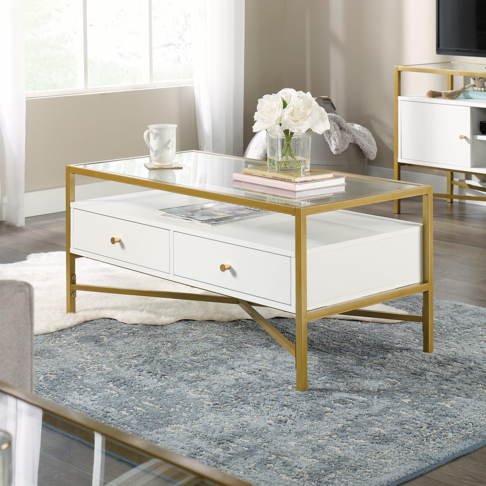 Harper Heights Chic White Glass Top Coffee Table with Storage