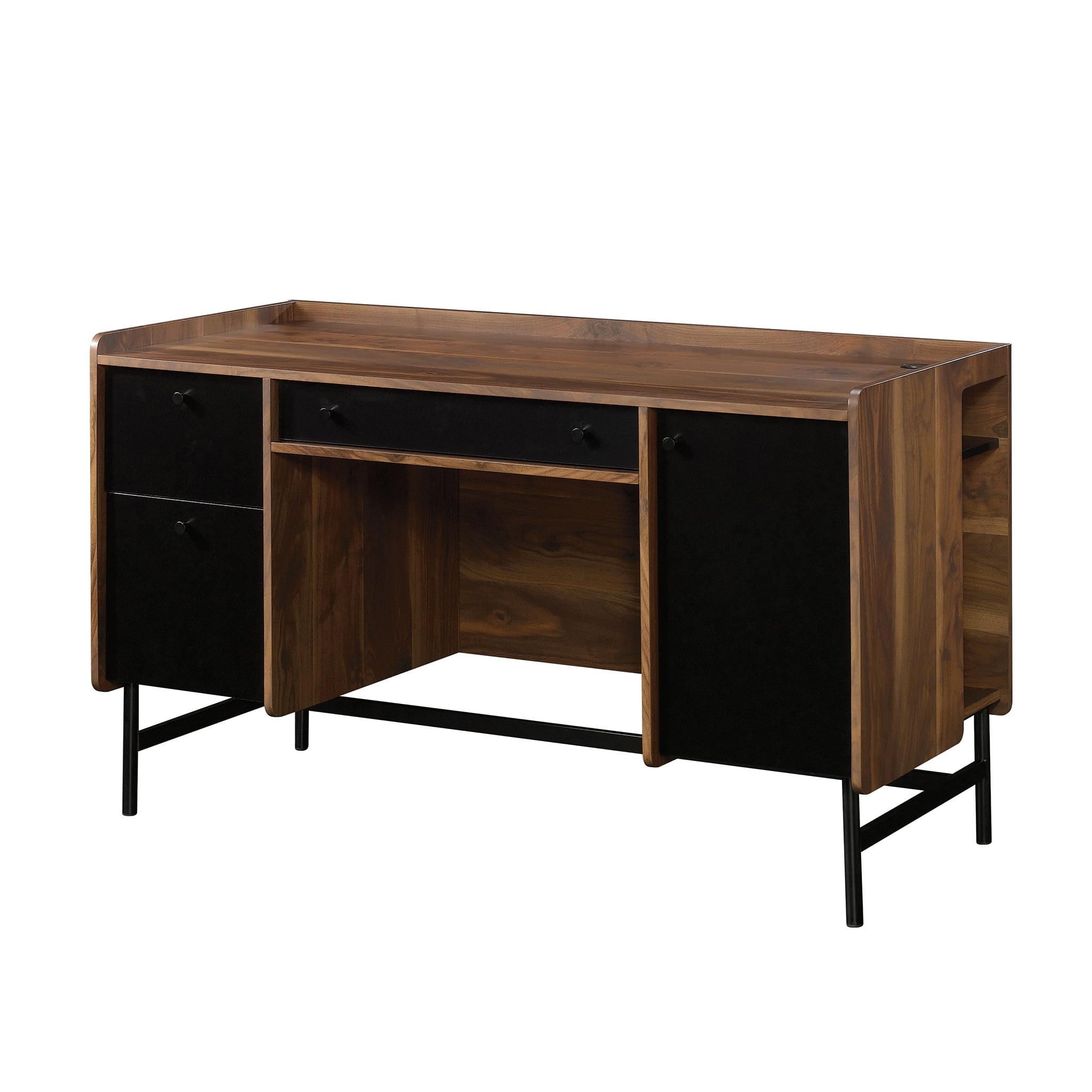 Grand Walnut 54" Black Metal Frame Desk with Filing Cabinet