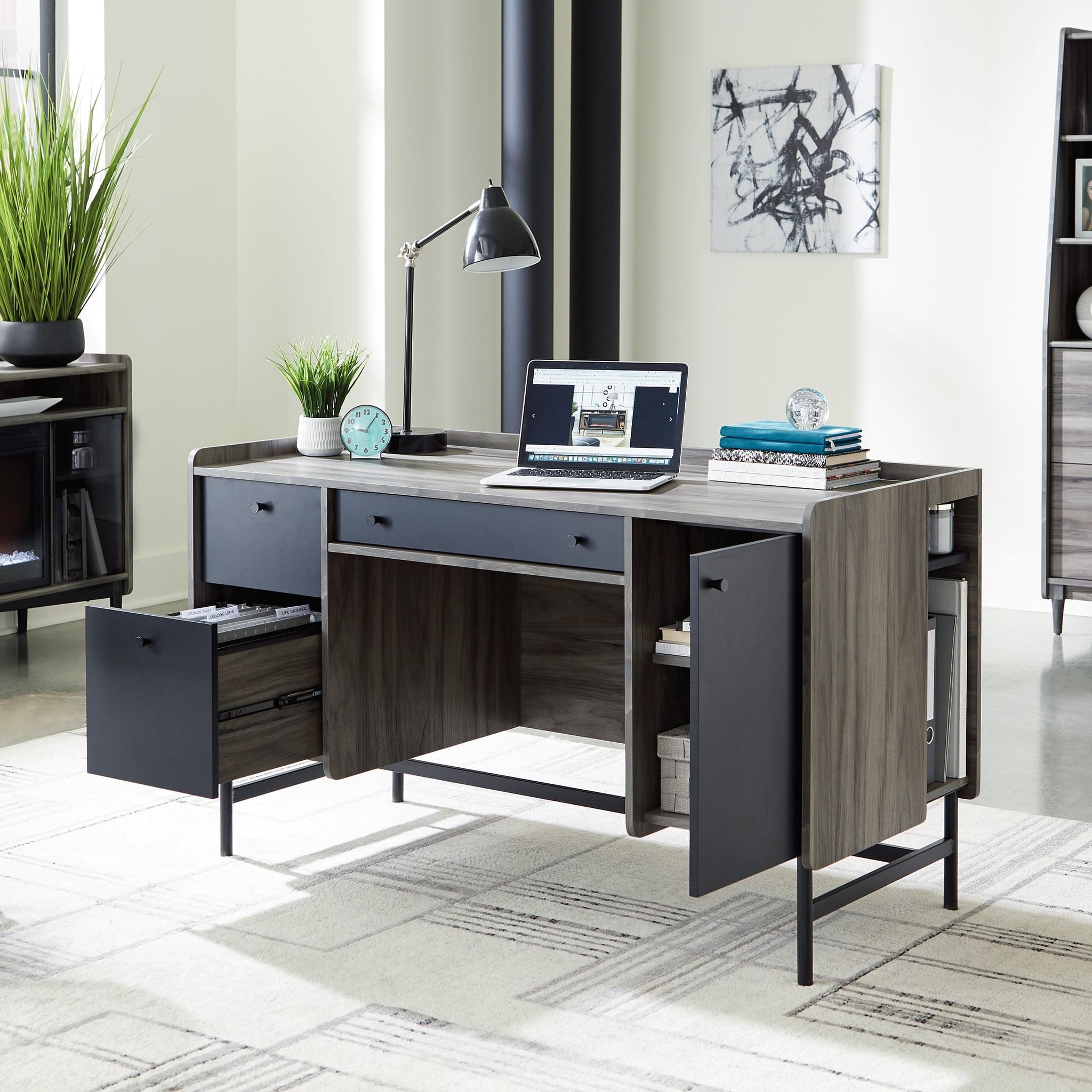 Executive Jet Acacia Double Pedestal Desk with Black Metal Accents