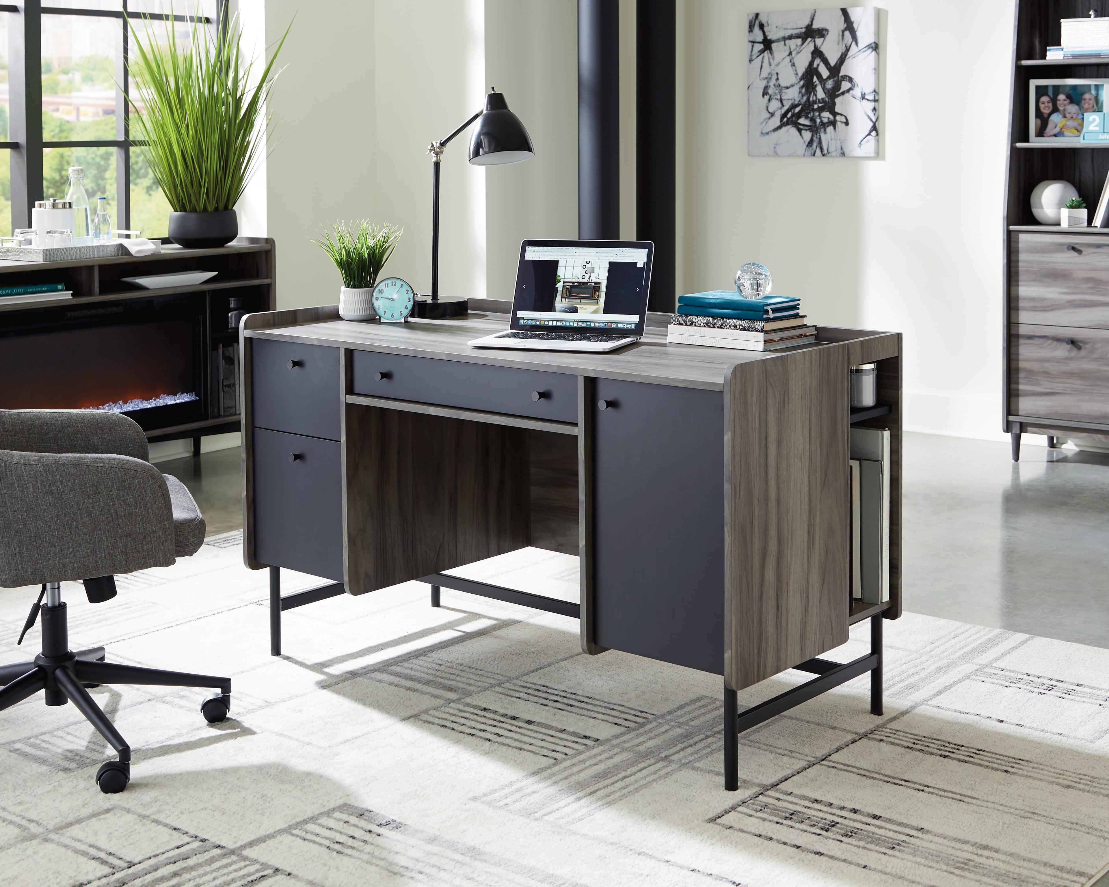 Executive Jet Acacia Double Pedestal Desk with Black Metal Accents