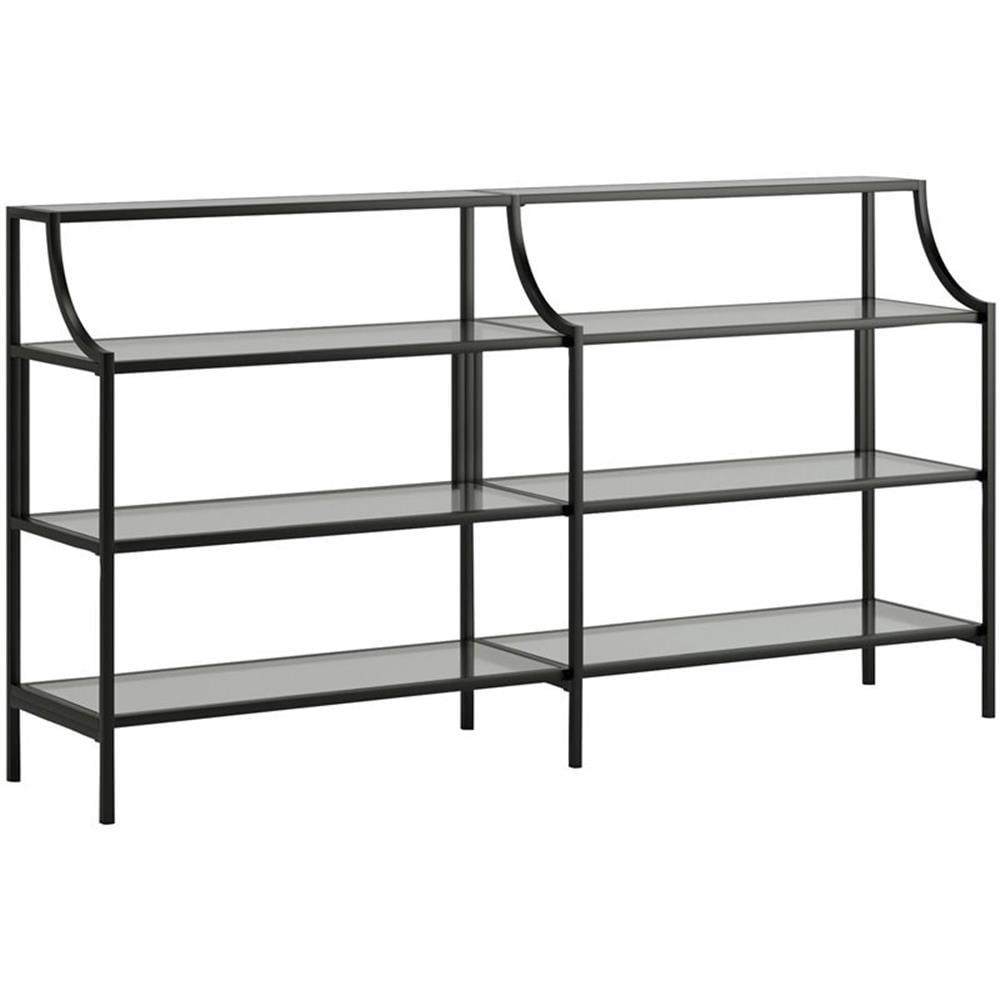 Black Metal and Glass Console Table with Storage Shelves