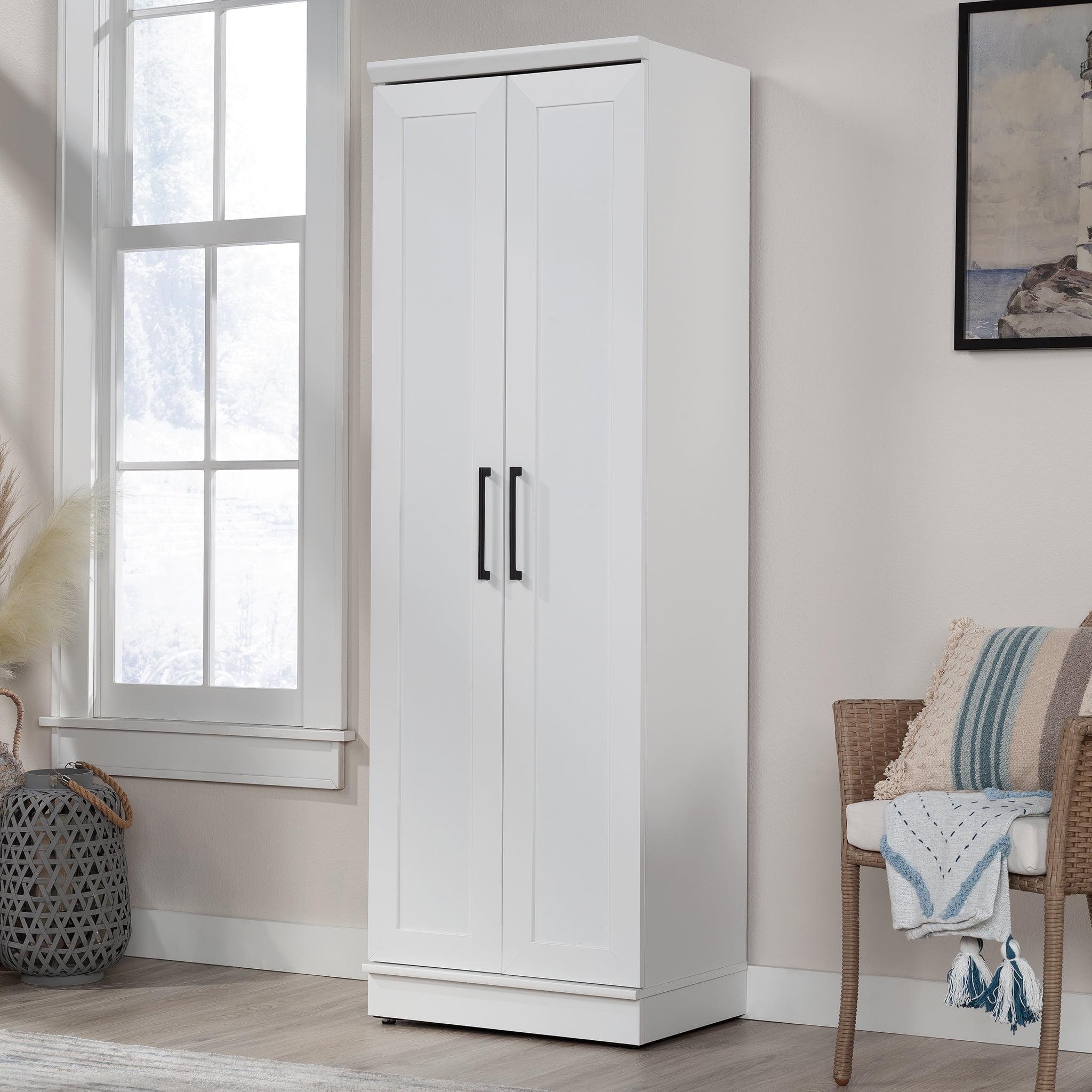 Soft White MDF Lockable Cabinet with 4 Adjustable Shelves
