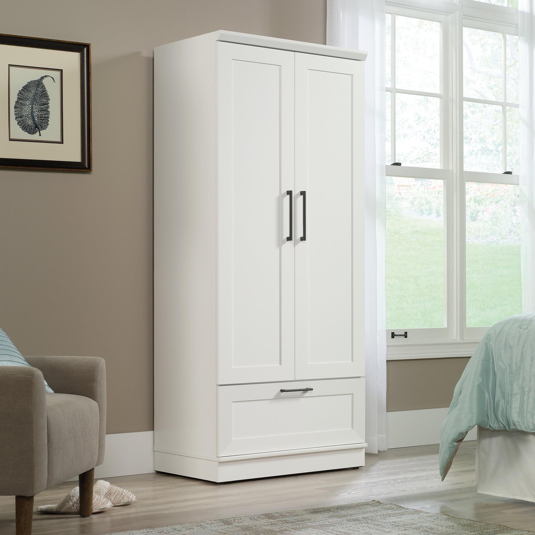 Homeplus Wardrobe Soft White - Sauder: MDF Construction, 2-Door Armoire Dresser with Drawers & Metal Hardware