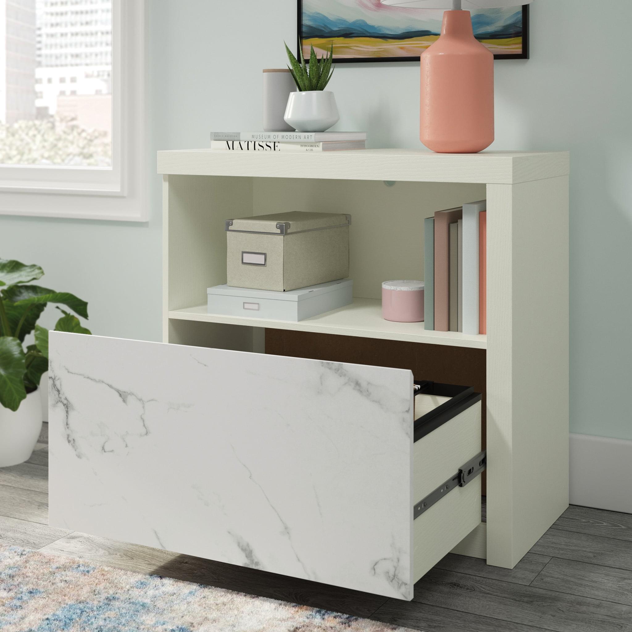 Pearl Oak 3-Drawer Mobile Lateral File Cabinet with Faux Marble