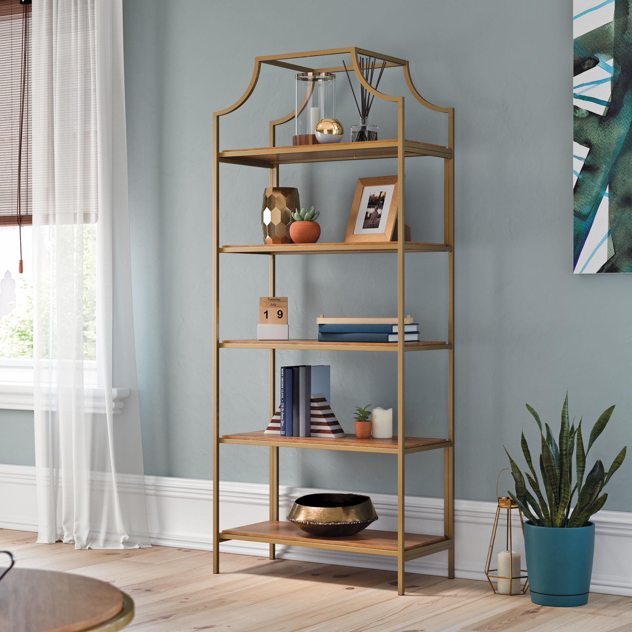 Luxurious Sindoori Mango & Satin Gold 5-Level Open Shelf Bookcase