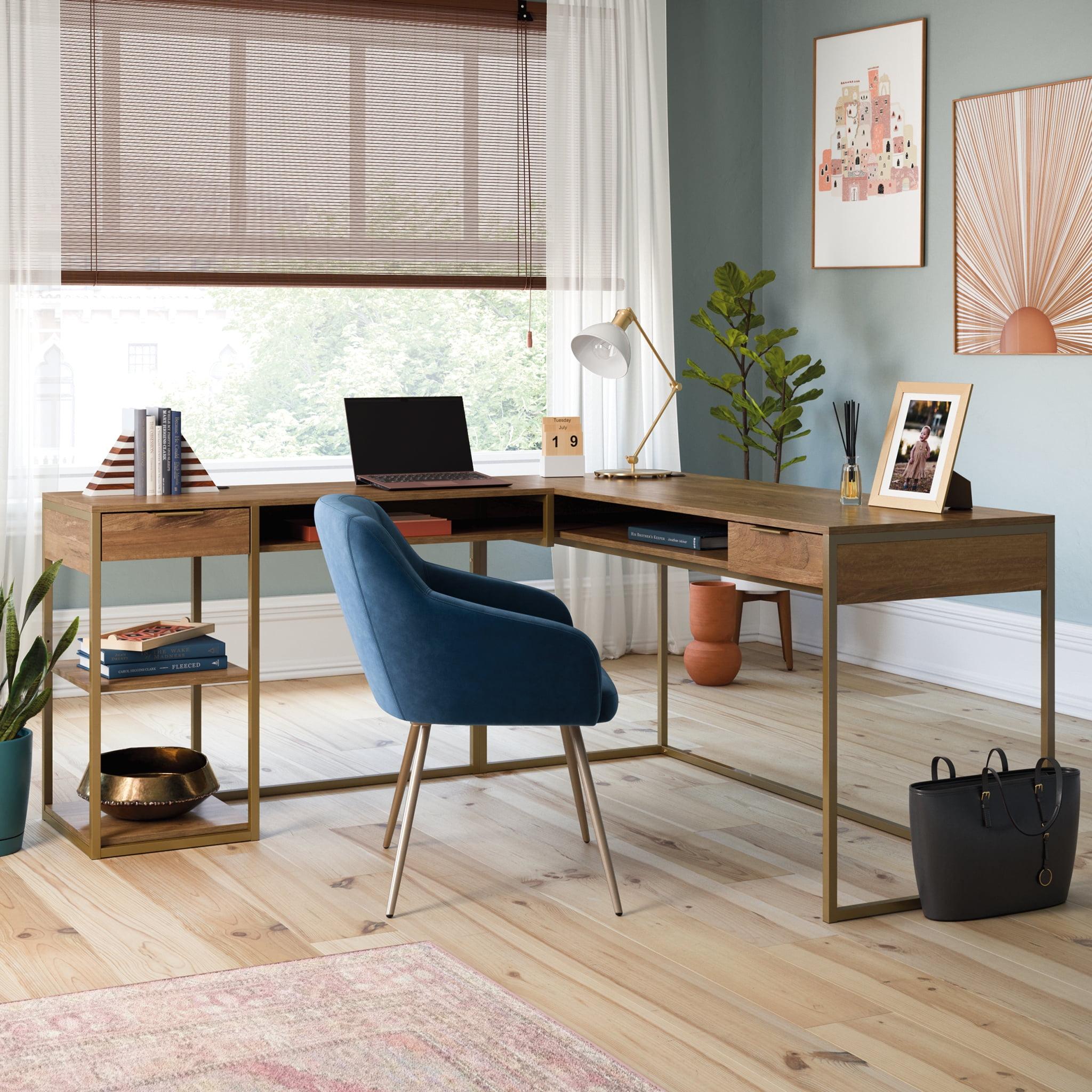 Sindoori Mango Wood L-Shaped Computer Desk with Drawers