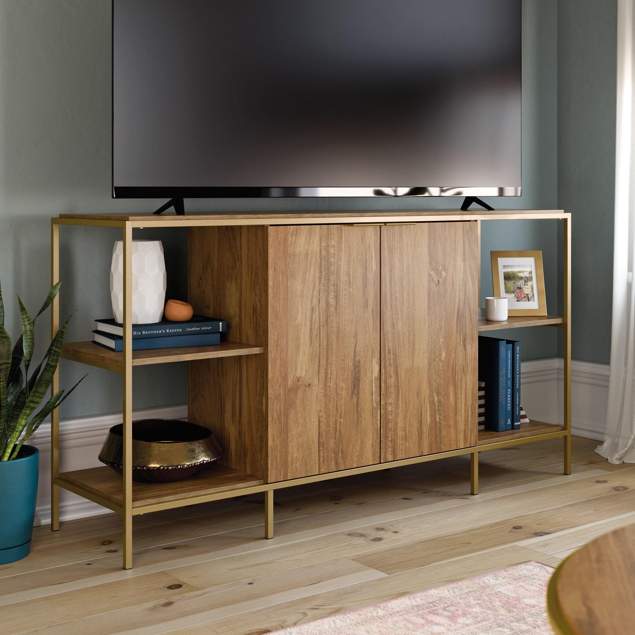 Sindoori Mango and Gold Modern TV Stand with Adjustable Shelf