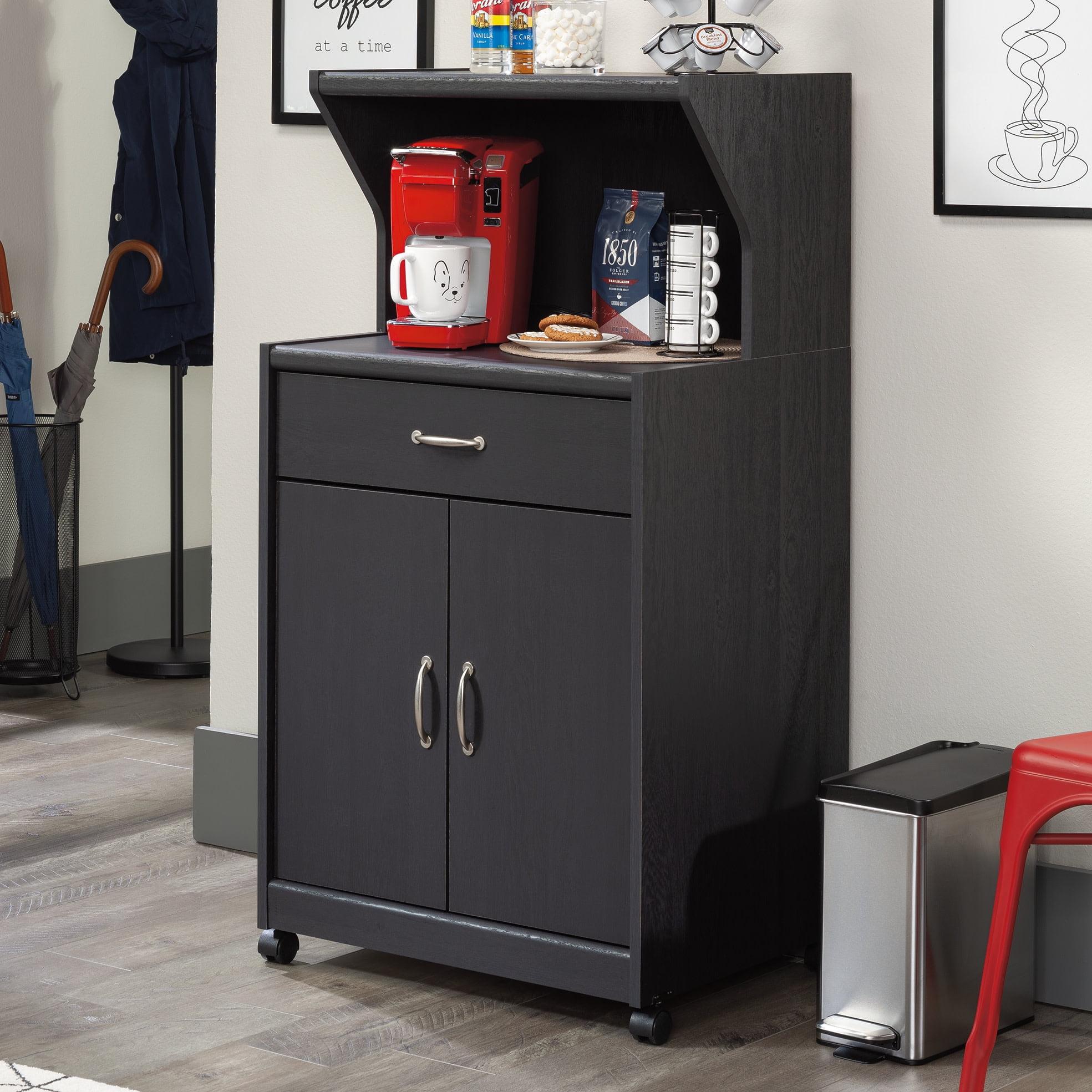 Raven Oak Wood Kitchen Cart with Storage and Wheels