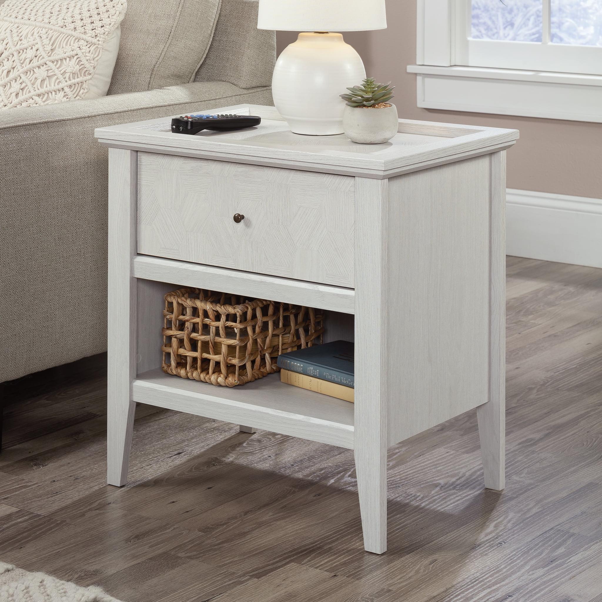 Glacier Oak Hexagon Pattern 1-Drawer Nightstand with Open Shelf