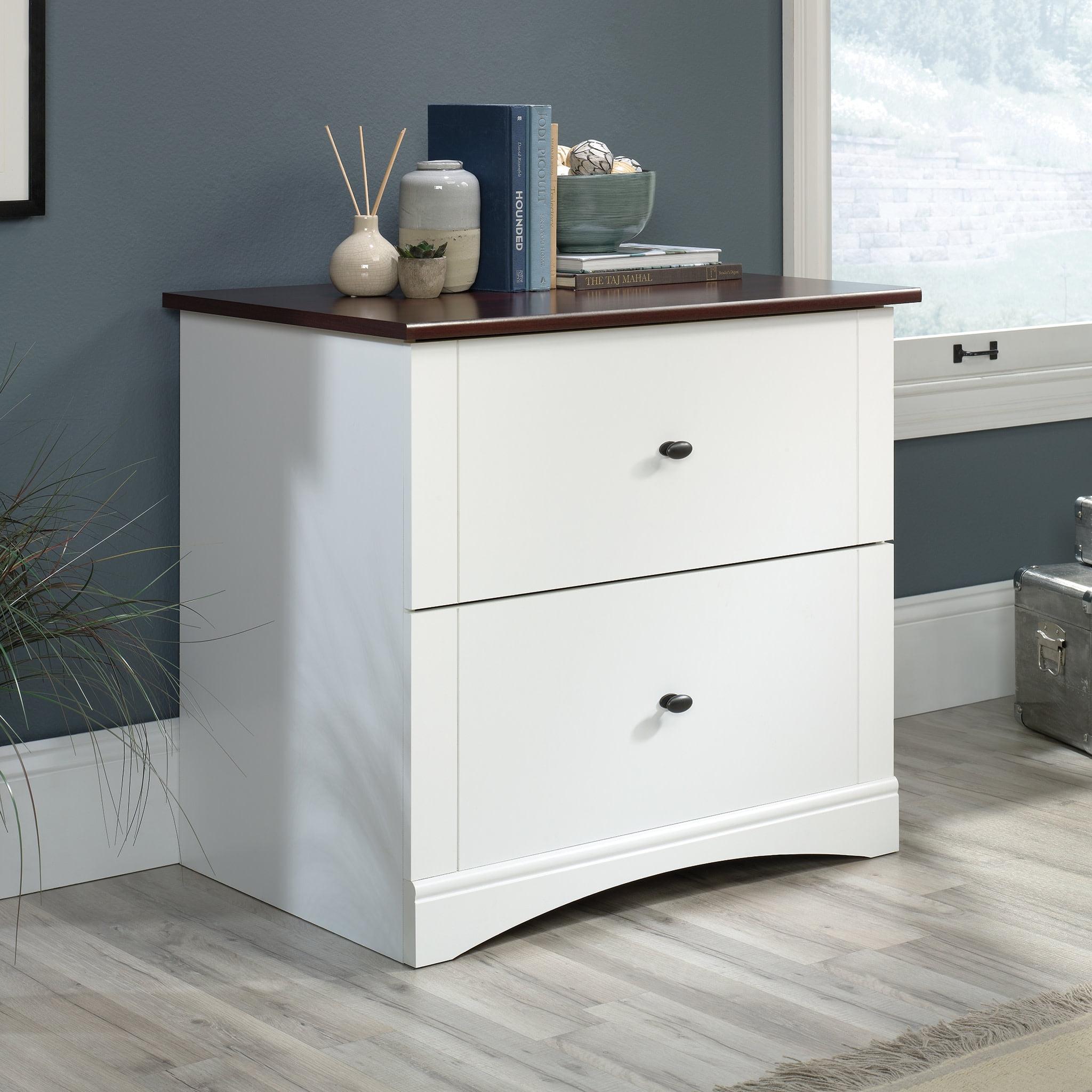 Soft White 2-Drawer Lateral File Cabinet with Cherry Top