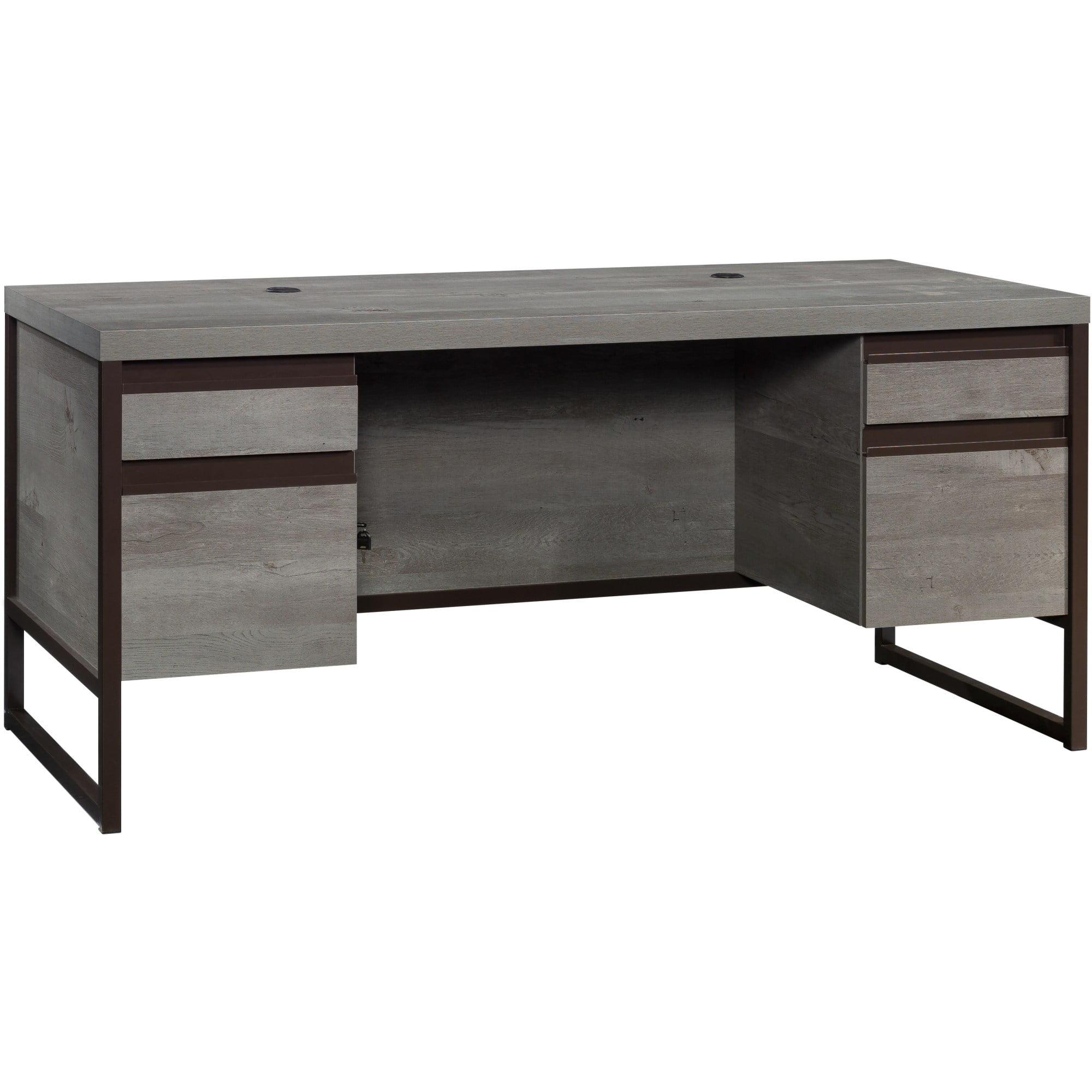 Mystic Oak Gray Executive Desk with Drawers and Keyboard Tray