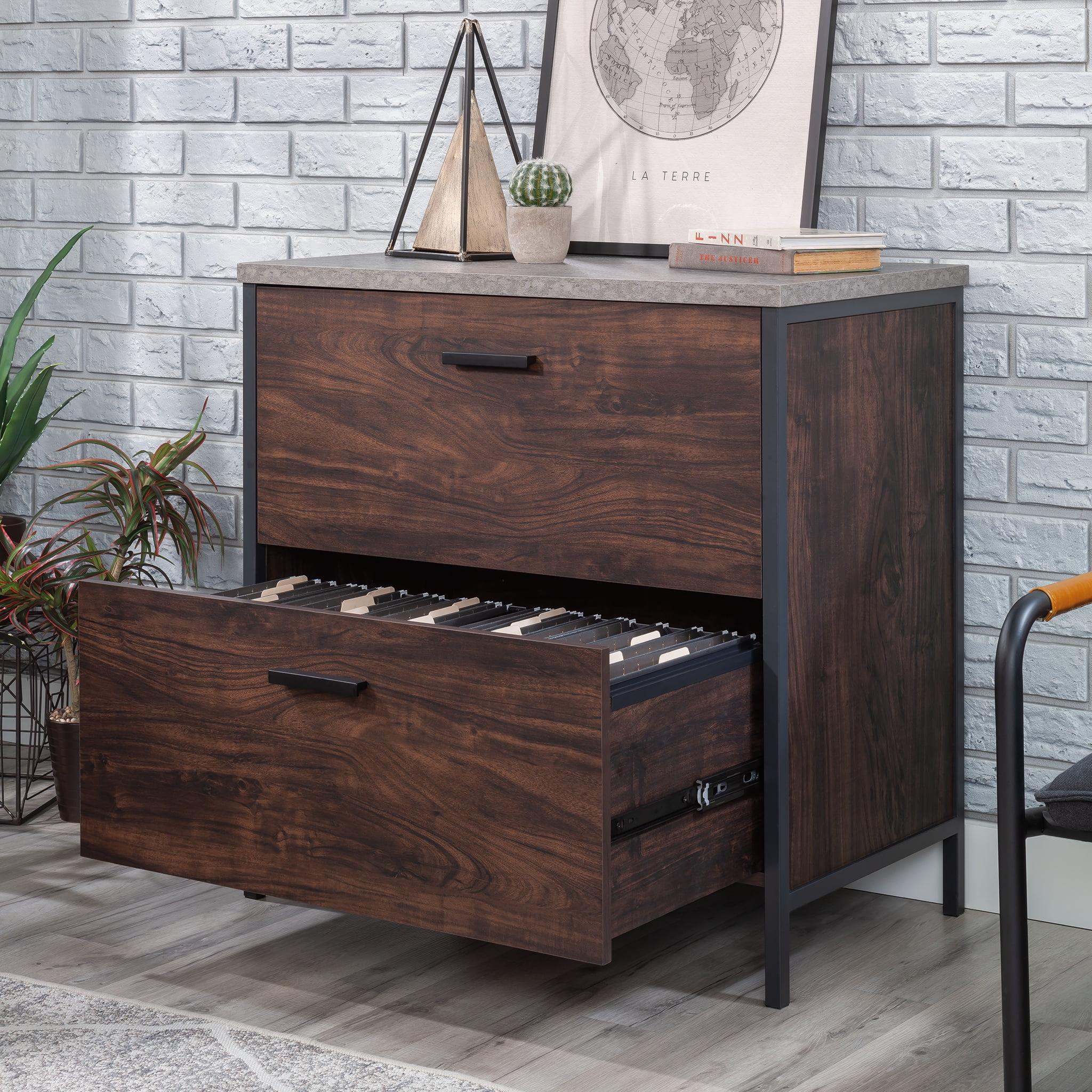 Rich Walnut and Slate Gray 2-Drawer Lockable Lateral File Cabinet