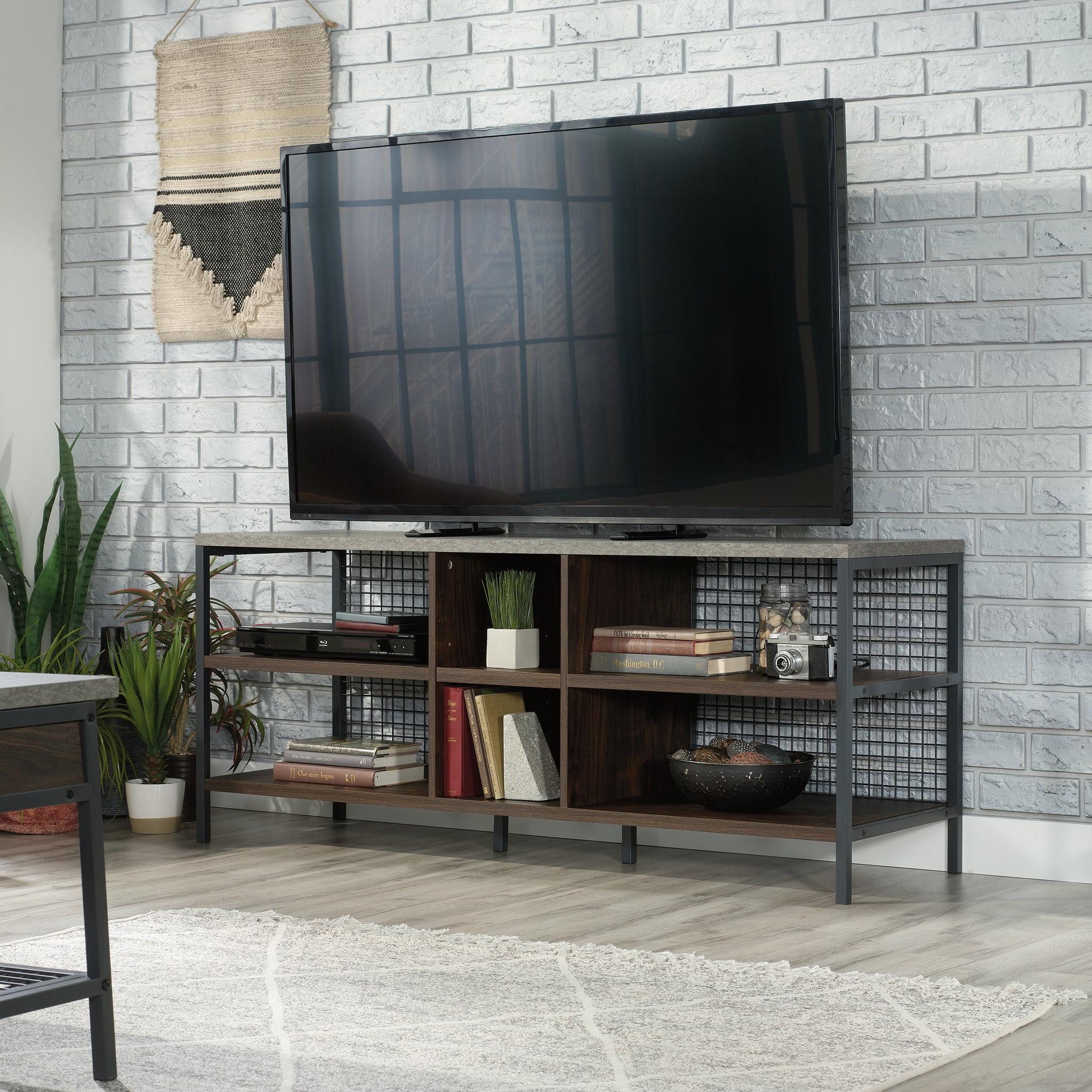 Gray and Walnut Industrial TV Stand with Cabinet for 60" TVs