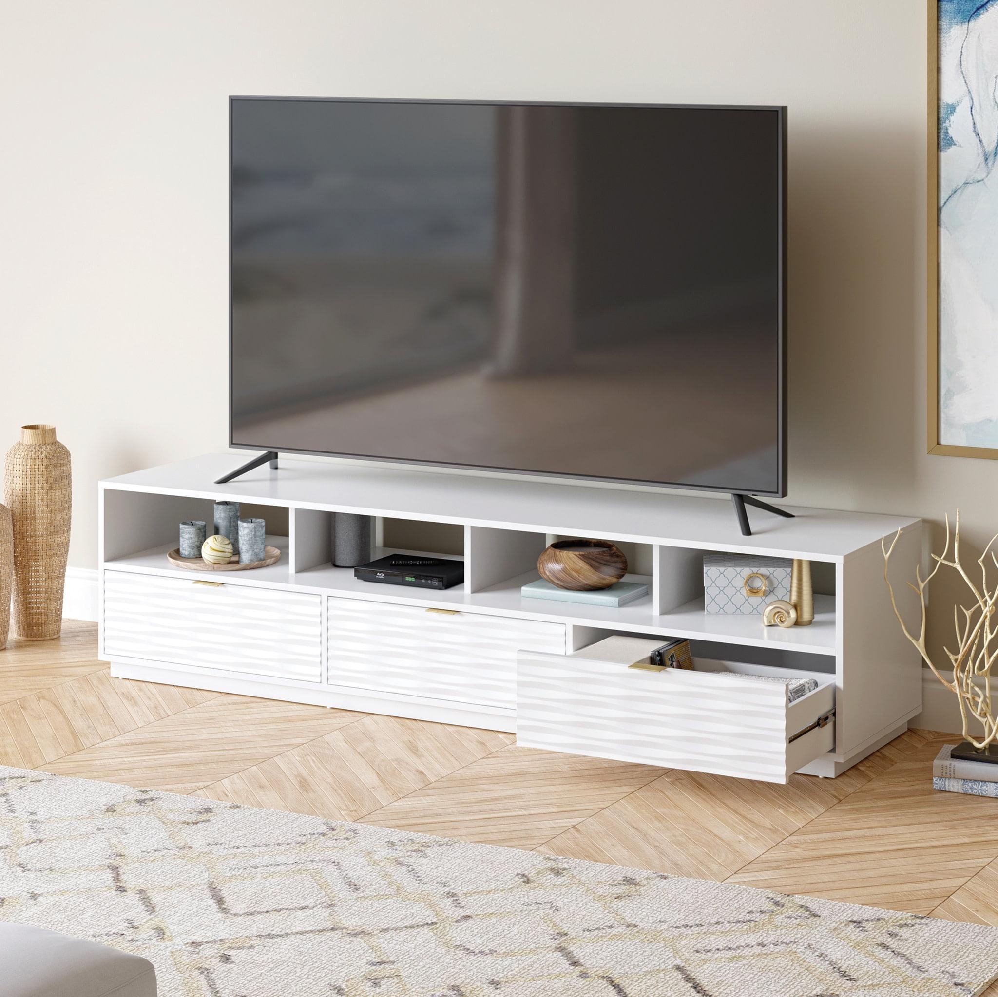 White 80'' Media Console with Cabinet and Drawers