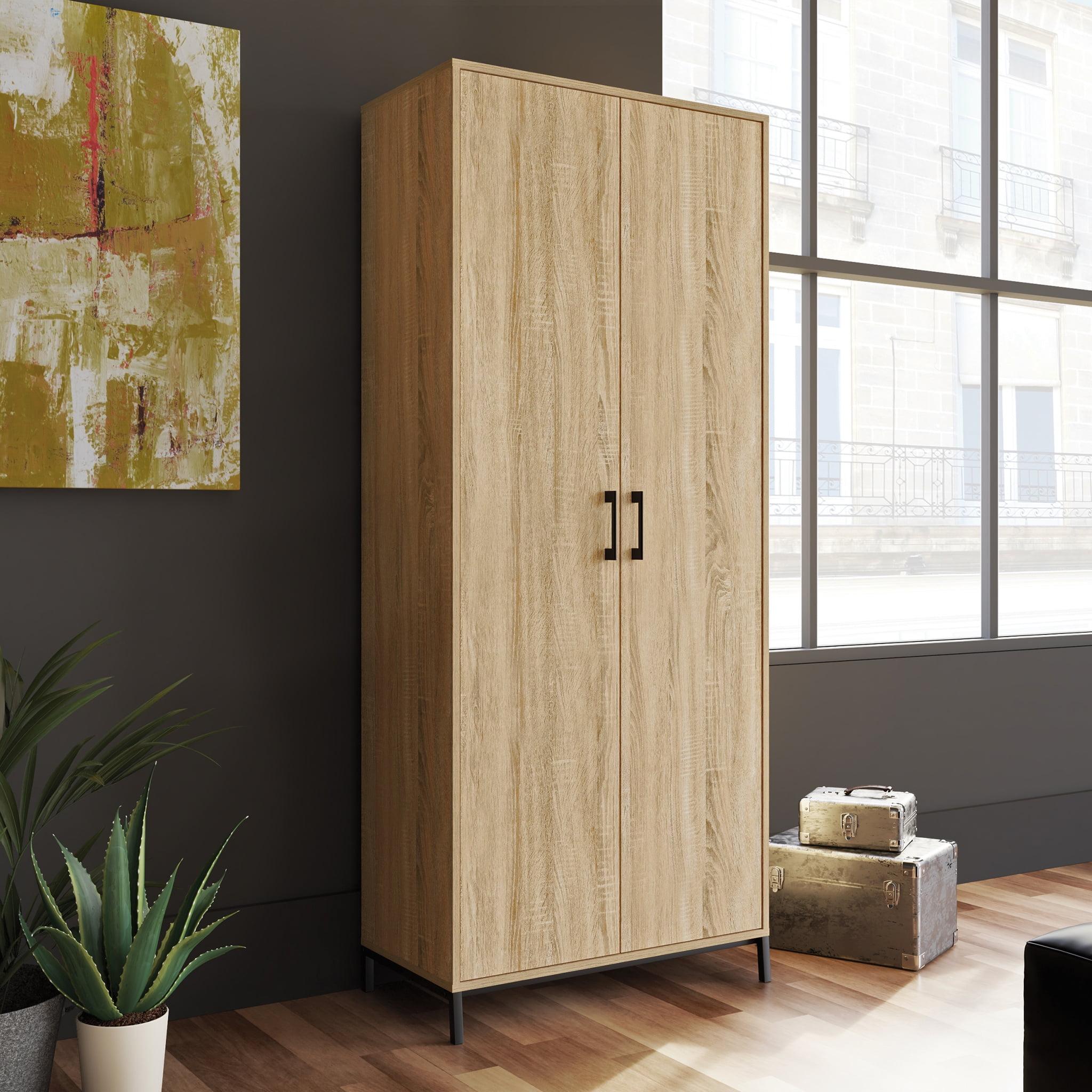 2 Door North Avenue Storage Cabinet Charter Oak - Sauder: Modern Laminated Tall Cabinet with Adjustable Shelves