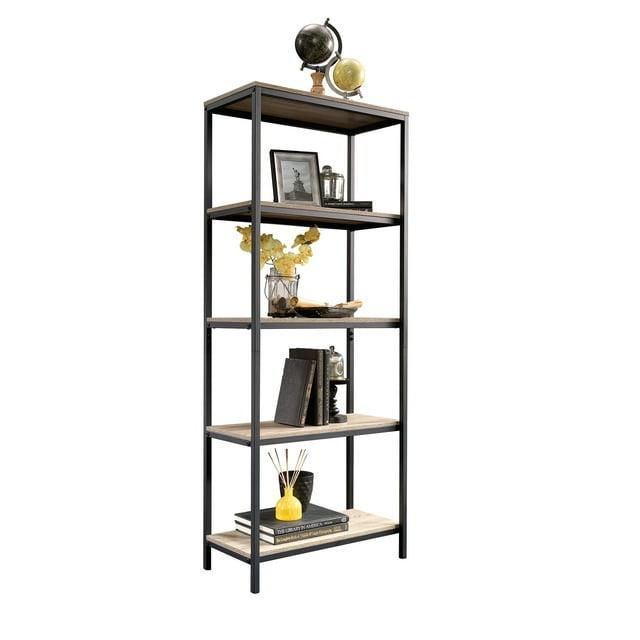 Sauder 56" North Avenue Tall Bookshelf Charter Oak: Scandinavian Style, 4-Tier Metal Frame Shelving