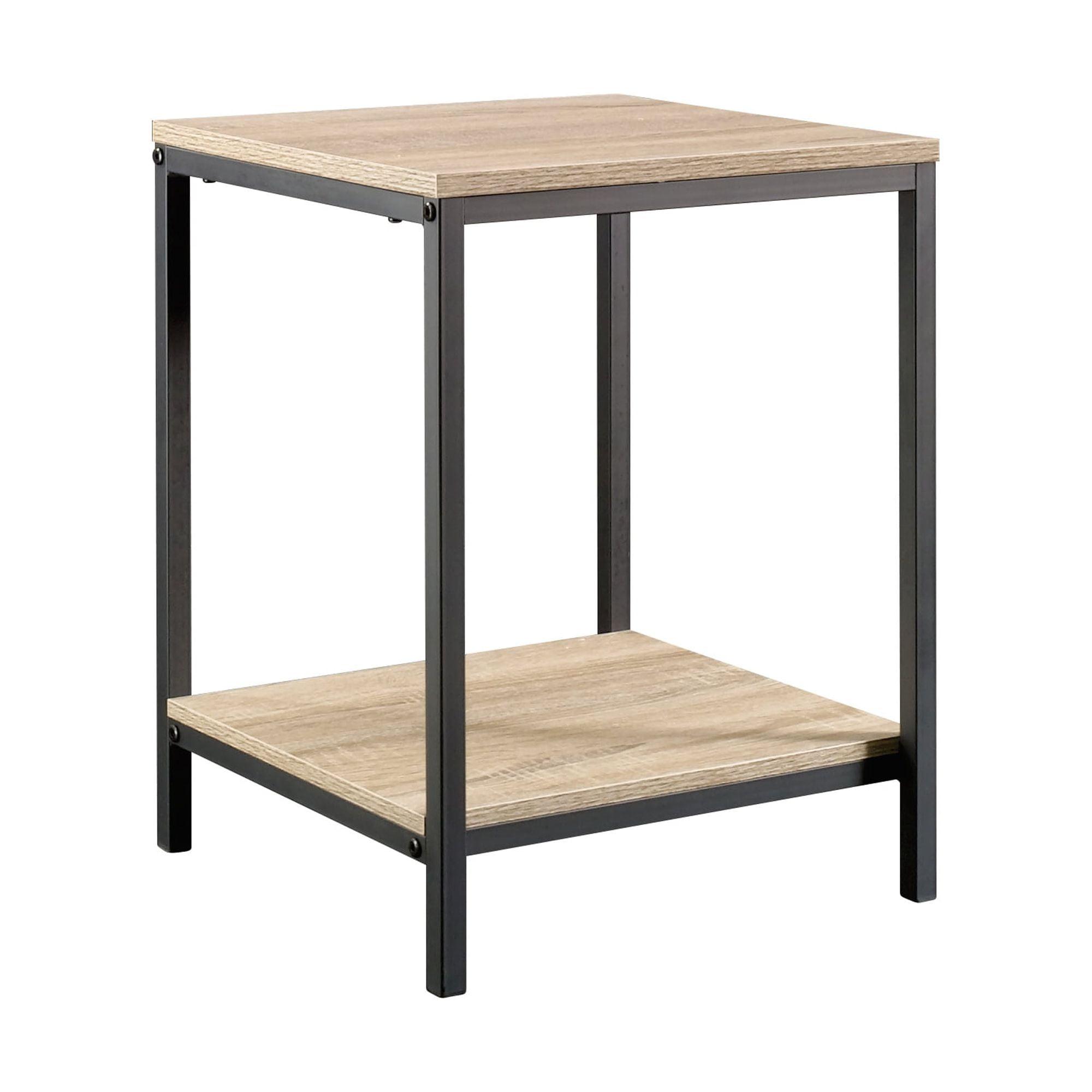 Charter Oak and Black Metal Rectangular Side Table with Shelf