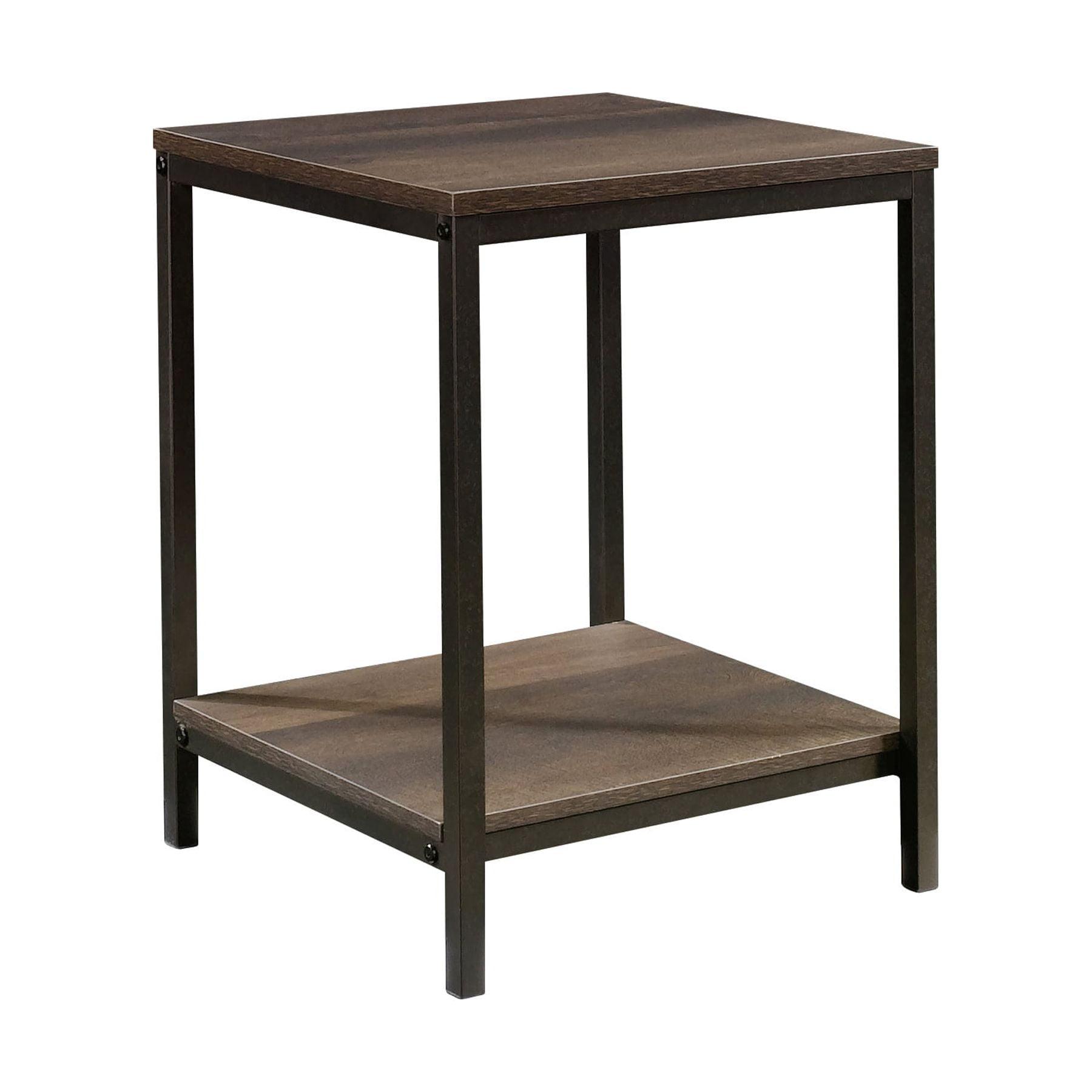 Smoked Oak and Black Metal Rectangular Side Table with Shelf