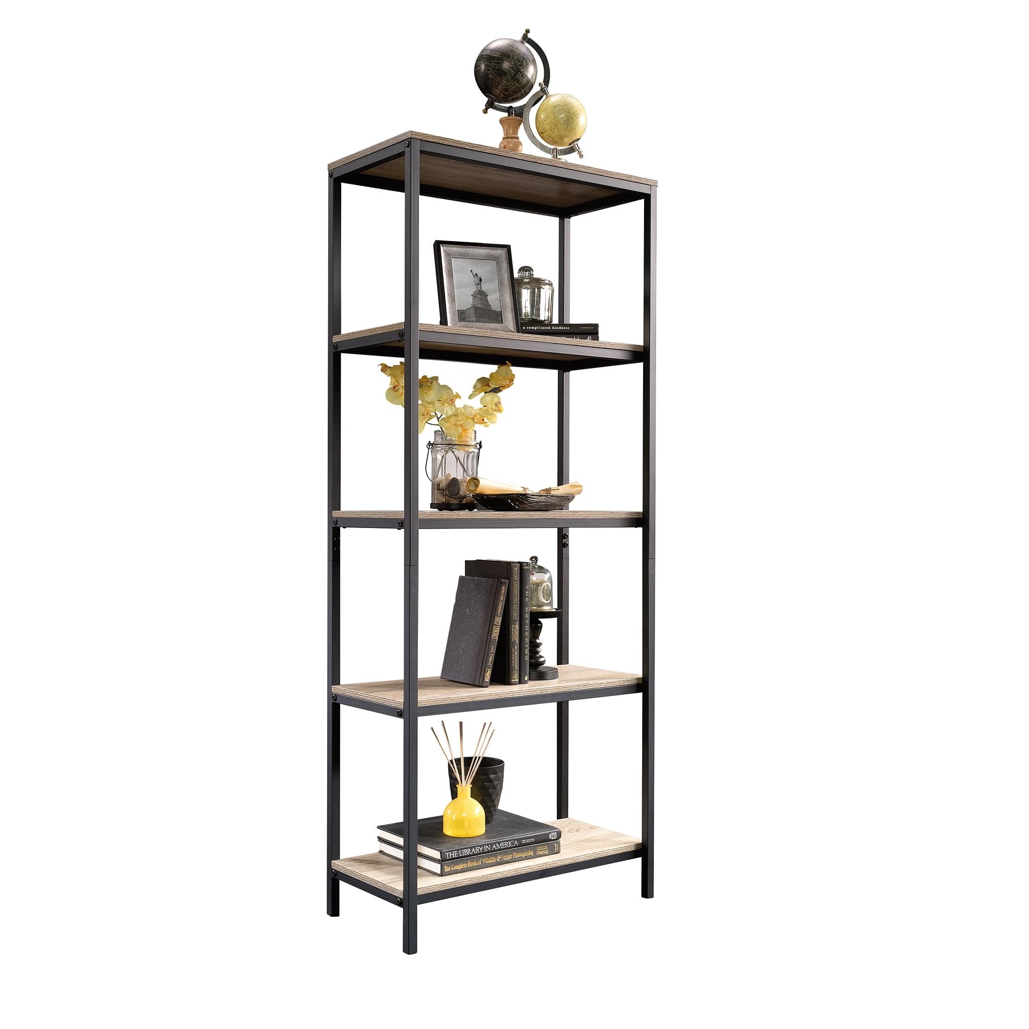 Charter Oak and Black Metal Tall 4-Shelf Bookcase