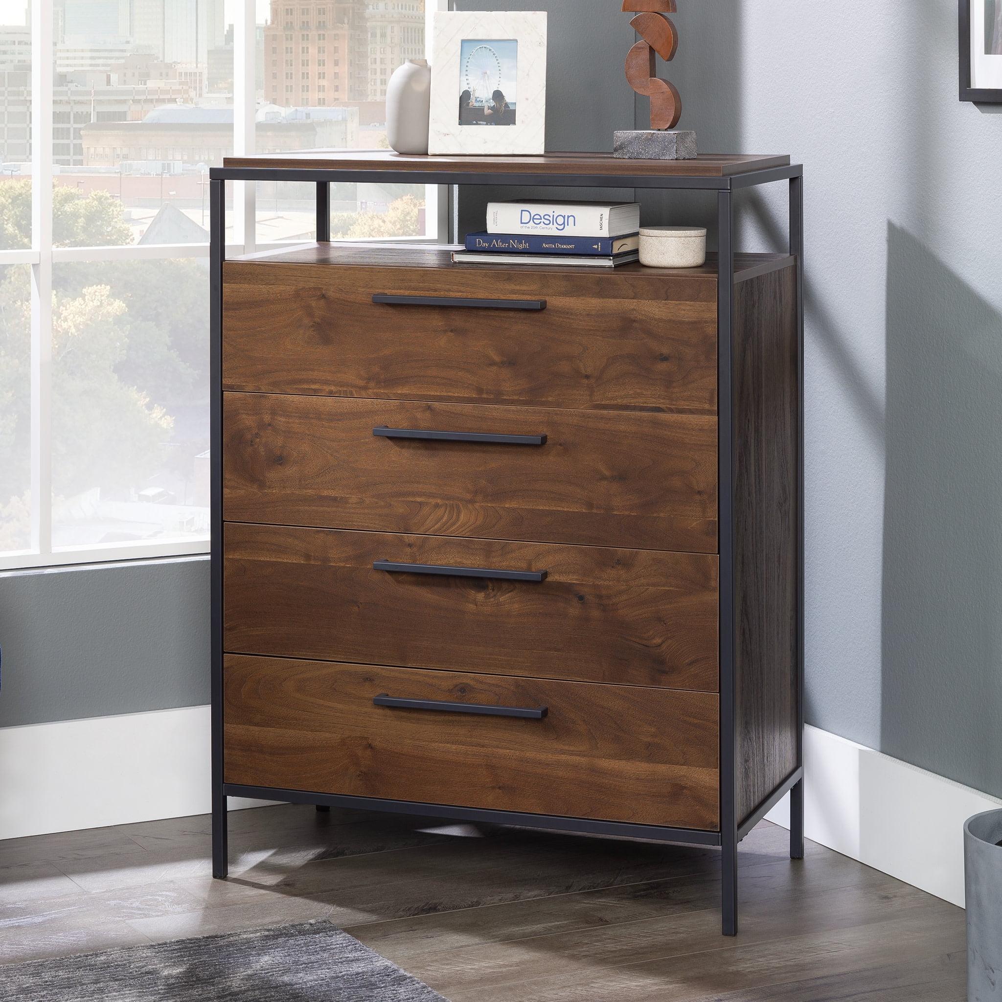 Sauder Nova Loft 4 Drawer Chest Grand Walnut : Laminated MDF Storage, Metal Hardware, CARB Certified