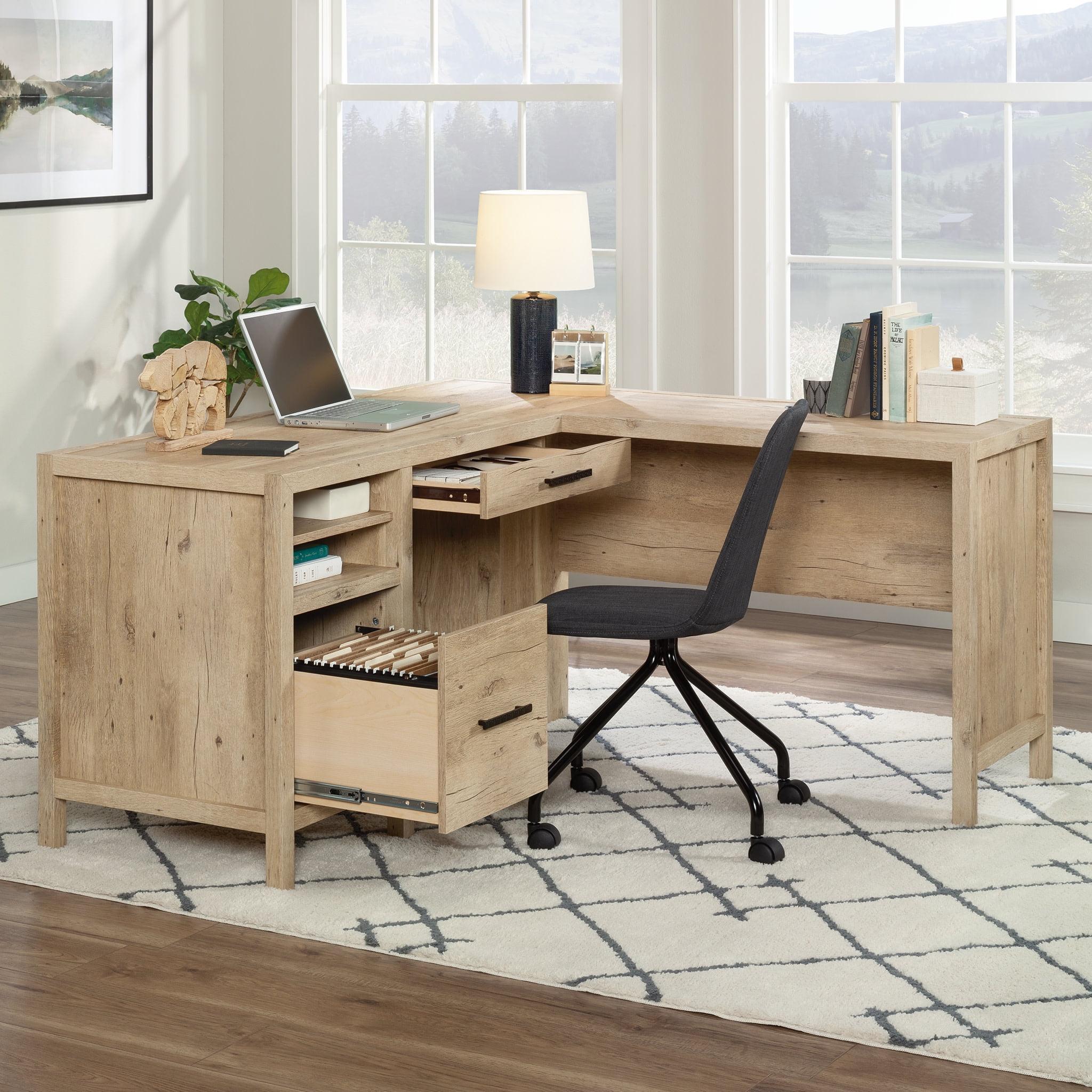 Pacific View 2 Drawer L Shaped Desk Prime Oak - Sauder