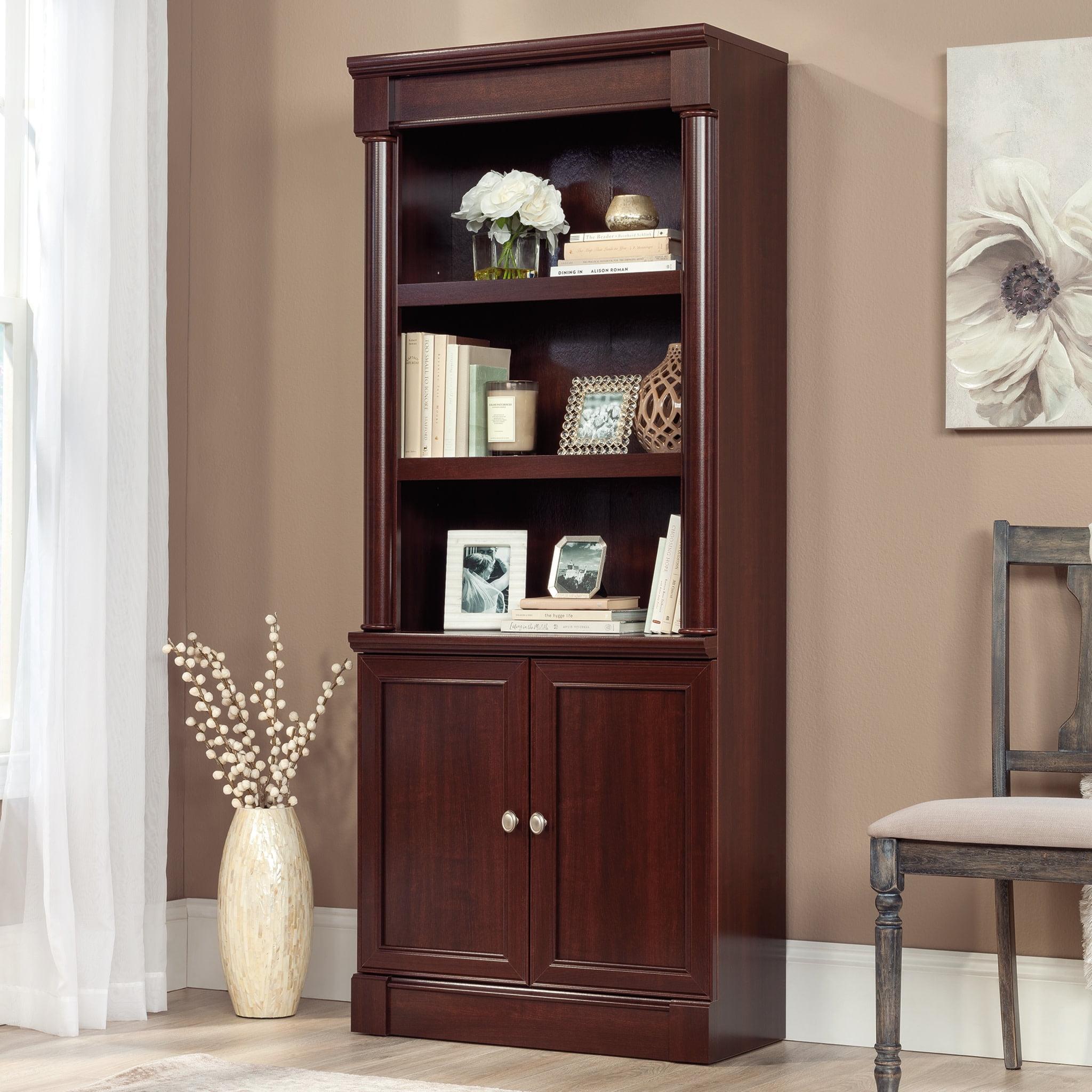 72" Palladia Library with Doors Select Cherry Red - Sauder: MDF Construction, Laminate Surface, Classic Design