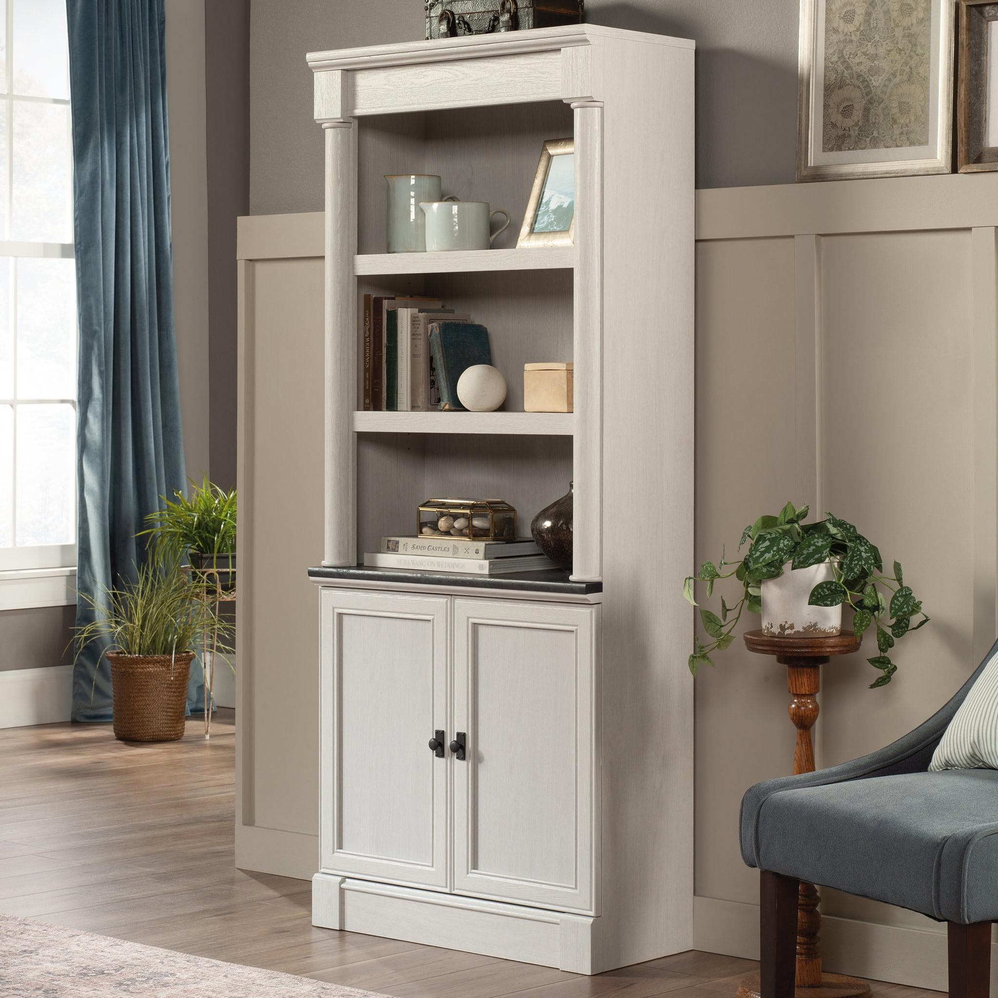 Sauder 71.85"Palladia Library with Doors Glacier Oak: Adjustable, Laminated, 5-Shelf Storage: Metal Hardware, MDF Frame