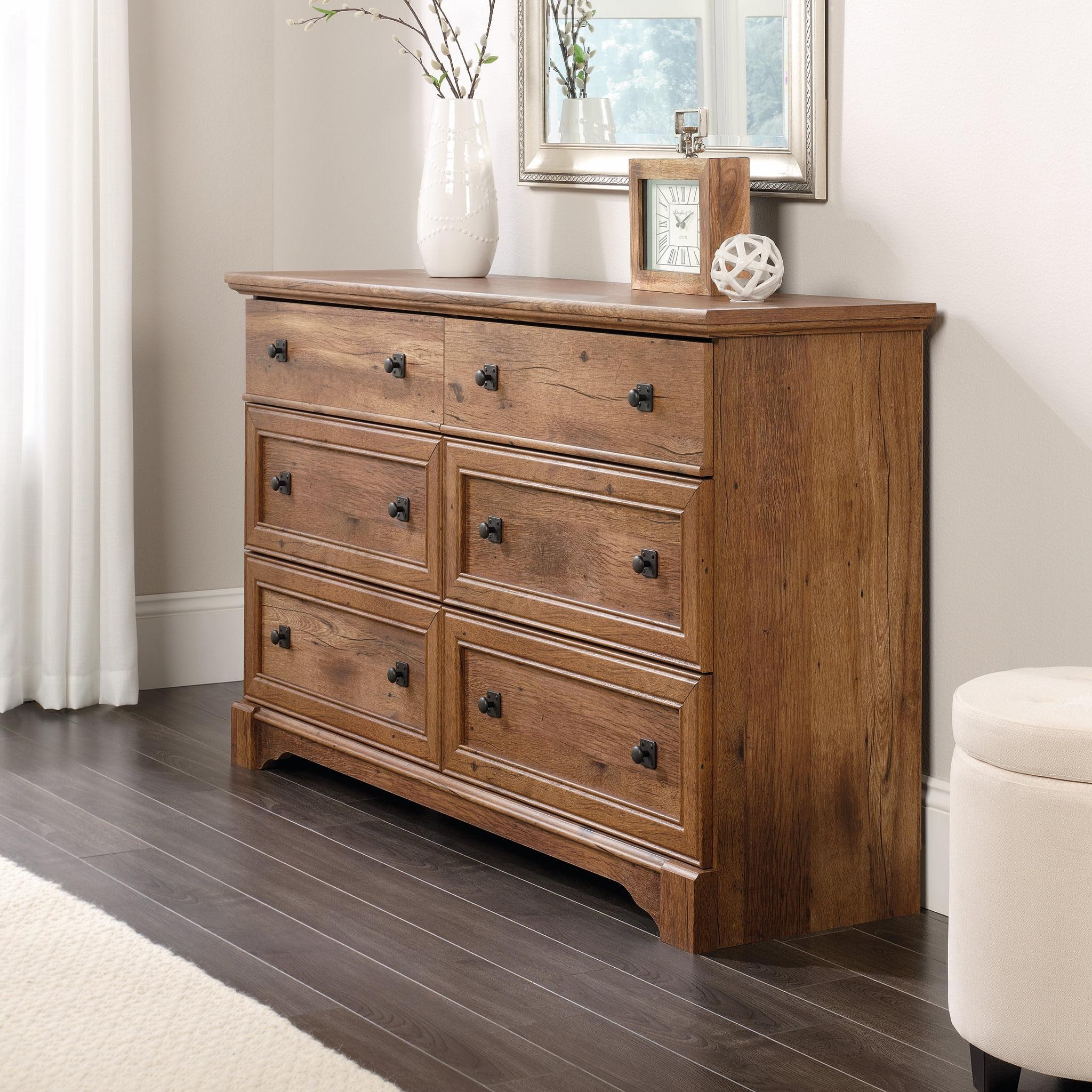 Sauder Palladia Dresser Vintage Oak: 6-Drawer Storage, Laminated Particle Board, Bedroom Organizer