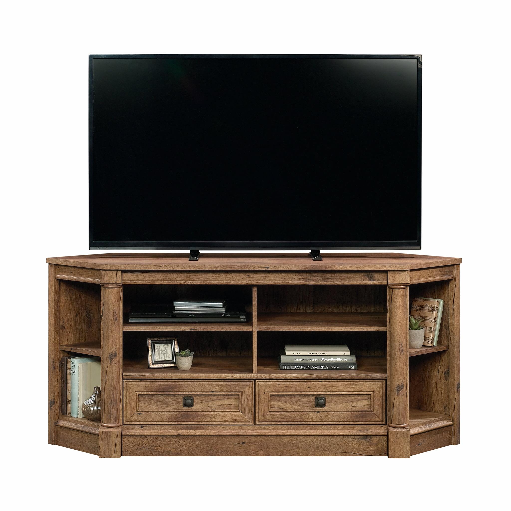 Elegant Black Corner TV Stand with Cabinet and Adjustable Shelves