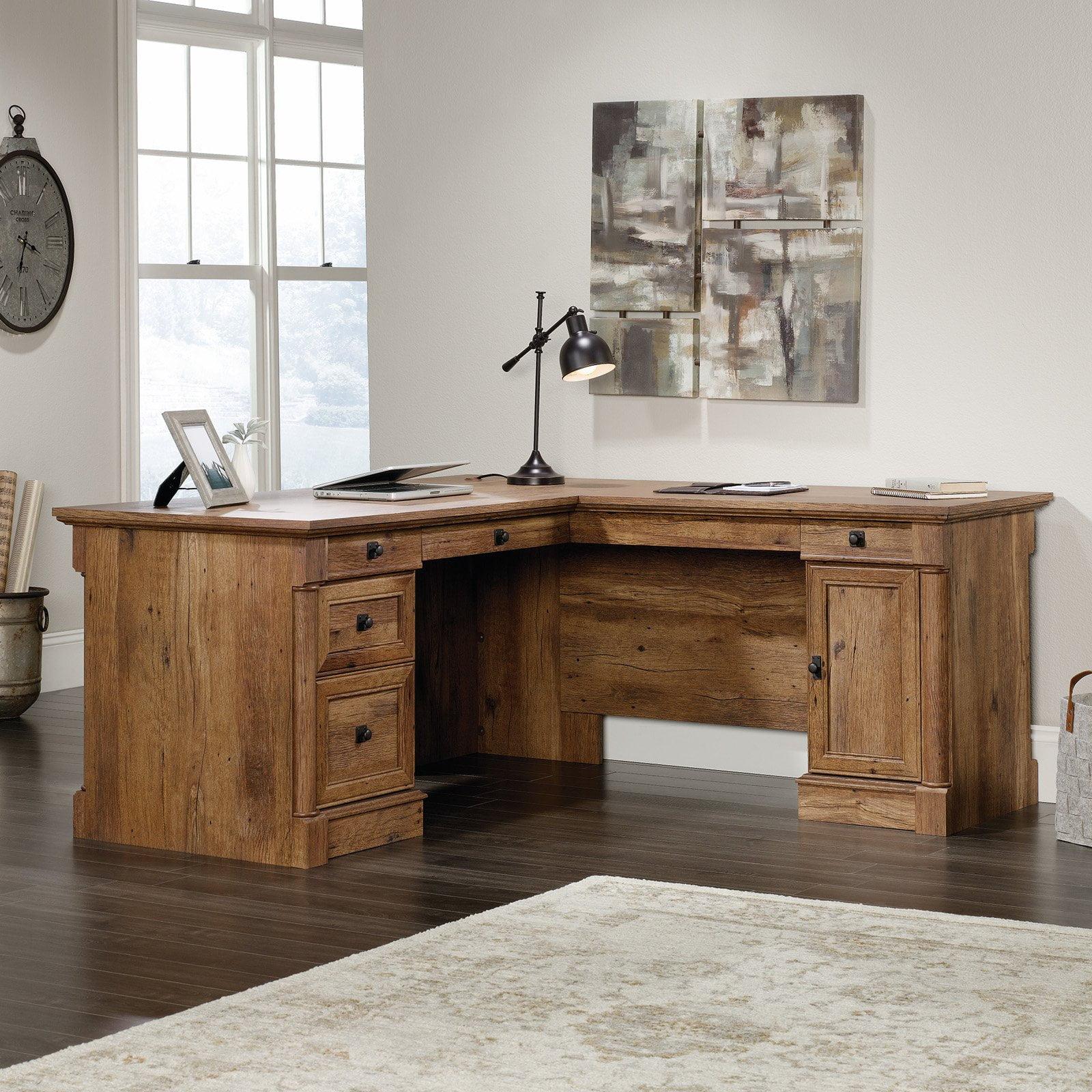 Palladia Vintage Oak L-Shaped Desk with Drawer and Filing Cabinet