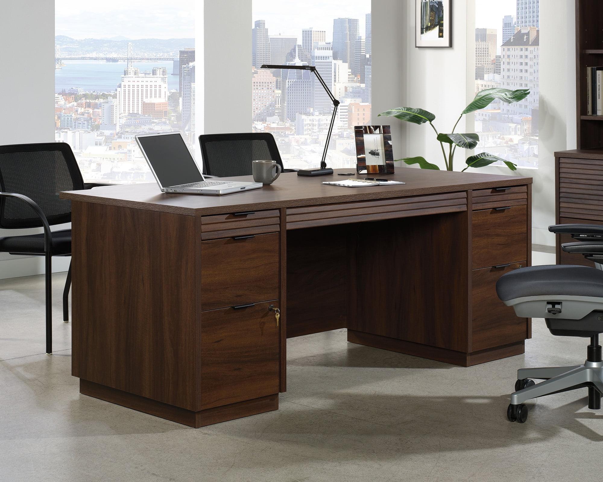 Sauder Palo Alto 72" Wooden Double Pedestal Excutive Desk in Spiced Mahogany