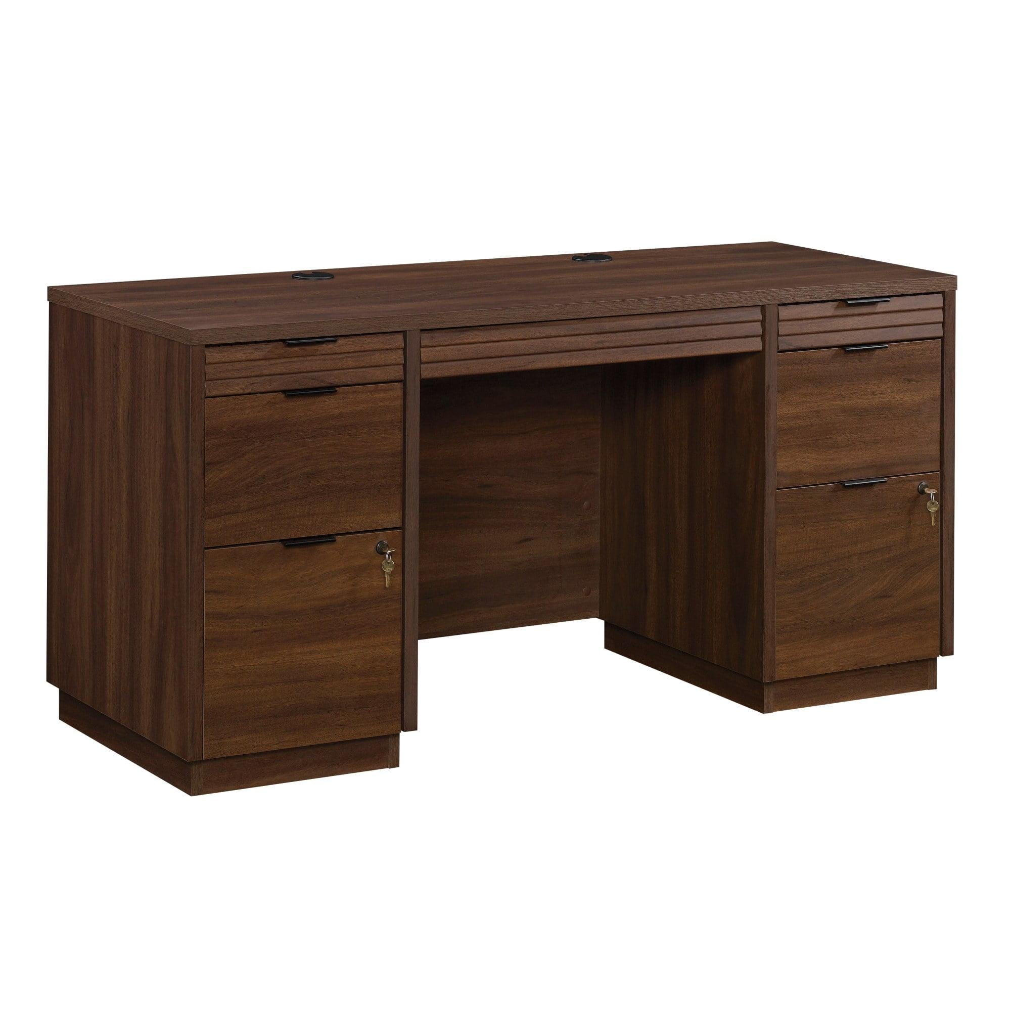 Spiced Mahogany 60" Wood Credenza Desk with Drawers and Keyboard Tray