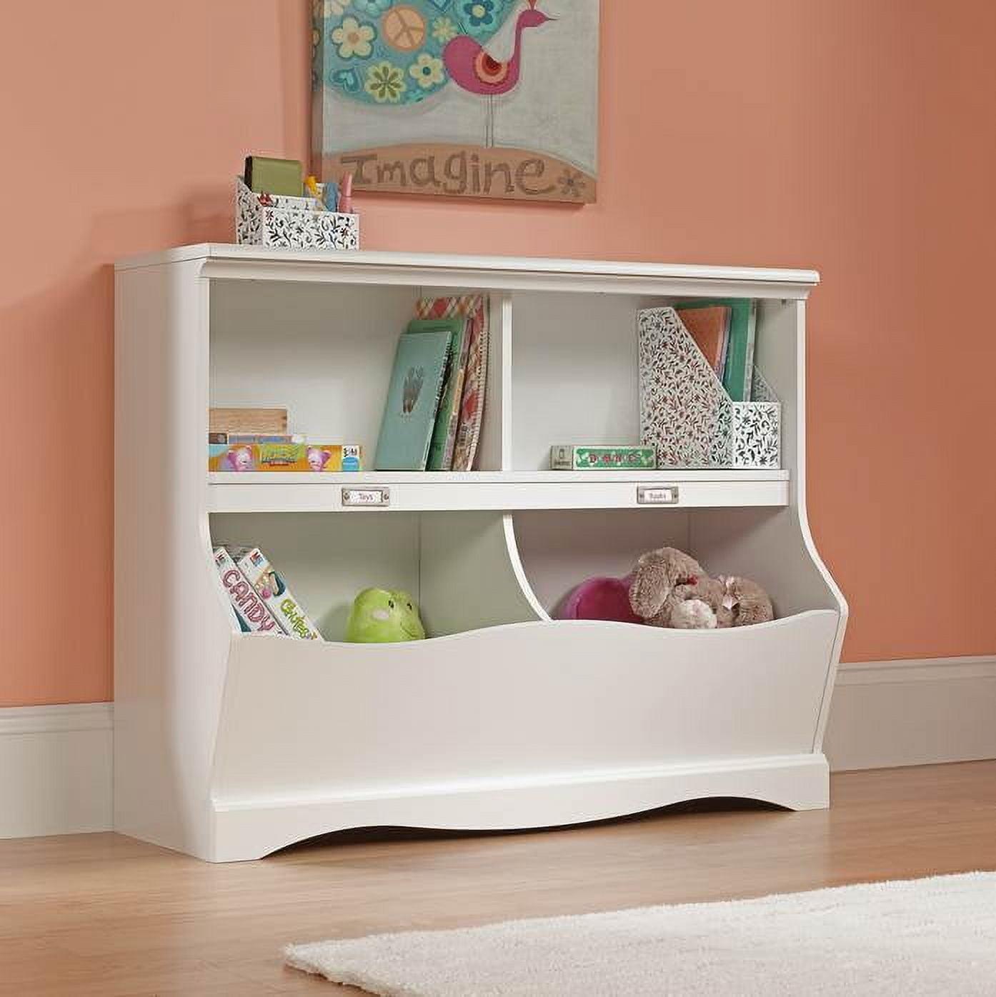 Sauder Twin Pogo Bookcase/Footboard Soft White Finish: 4-Shelf Laminate, Metal Hardware, for All Ages