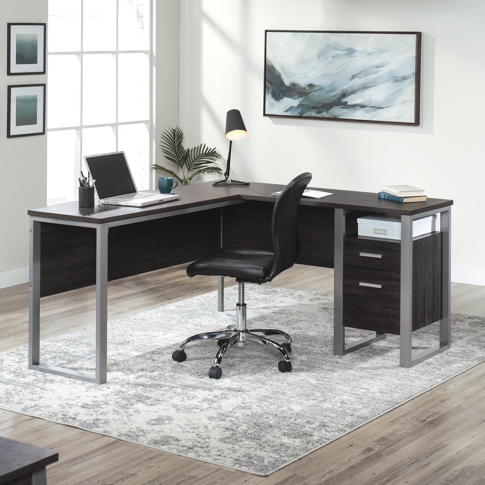 Blade Walnut L-Shaped Executive Desk with Drawers and Filing Cabinet