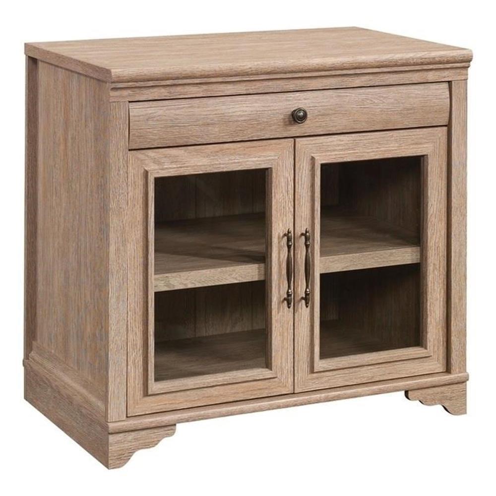 Brushed Oak Adjustable Library Cabinet with Glass Doors