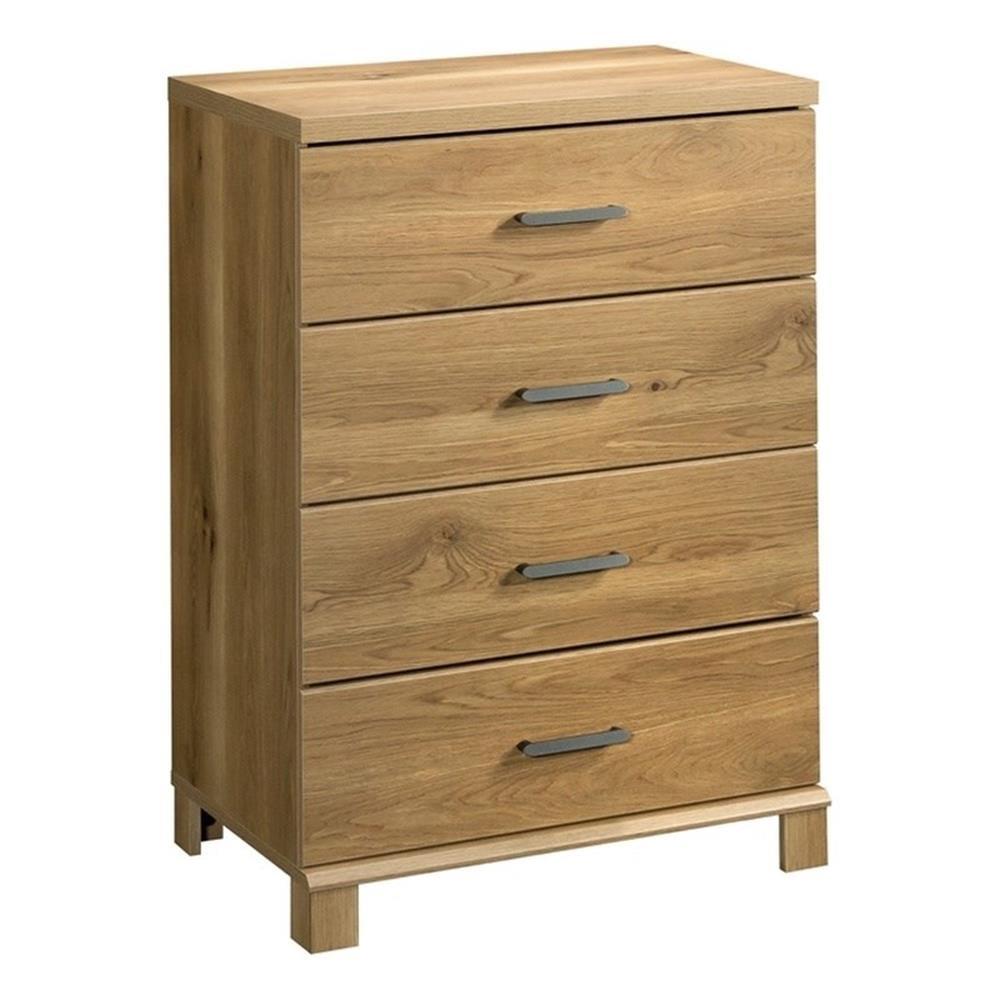 Timber Oak 4-Drawer Chest with Metal Handles