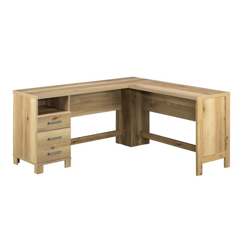 Timber Oak L-Shaped Corner Computer Desk with Drawer and Filing Cabinet