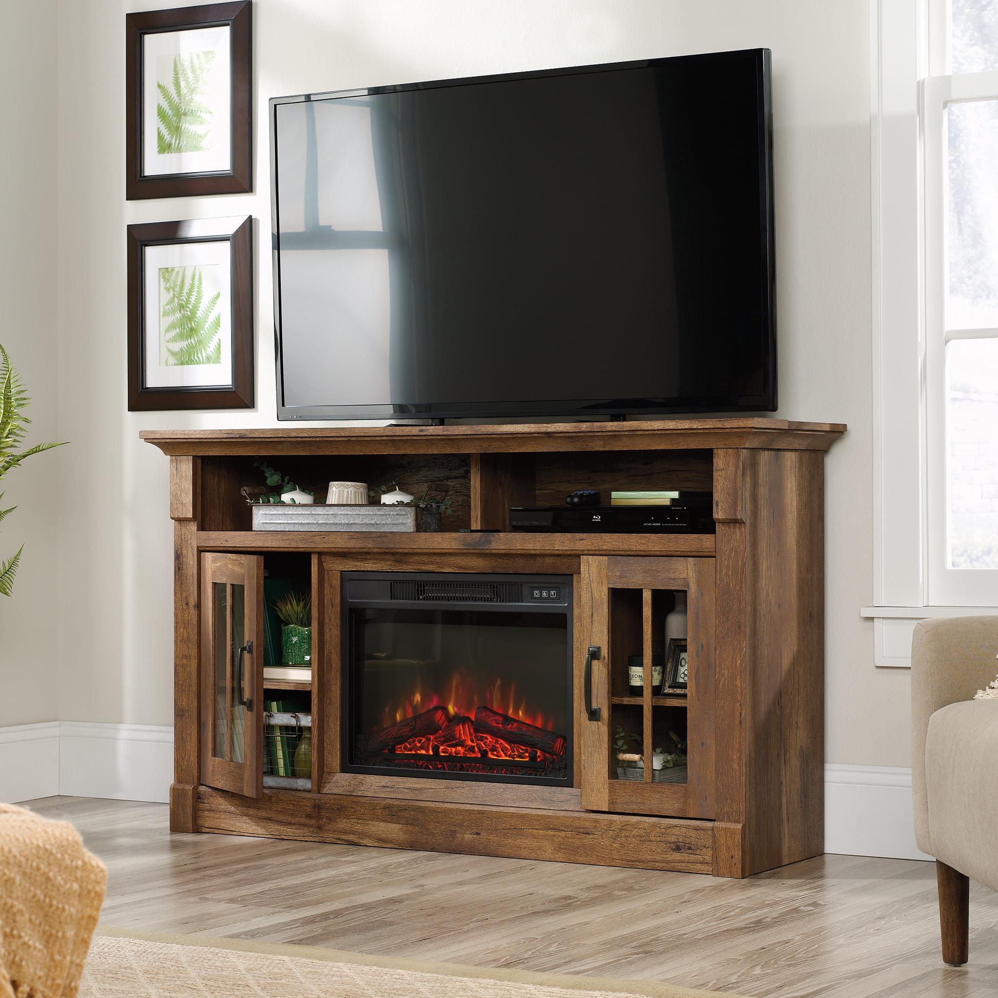 Vintage Oak Rustic Entertainment Center with Electric Fireplace