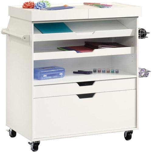 Soft White Multi-Functional Craft Storage Cart with Adjustable Shelves