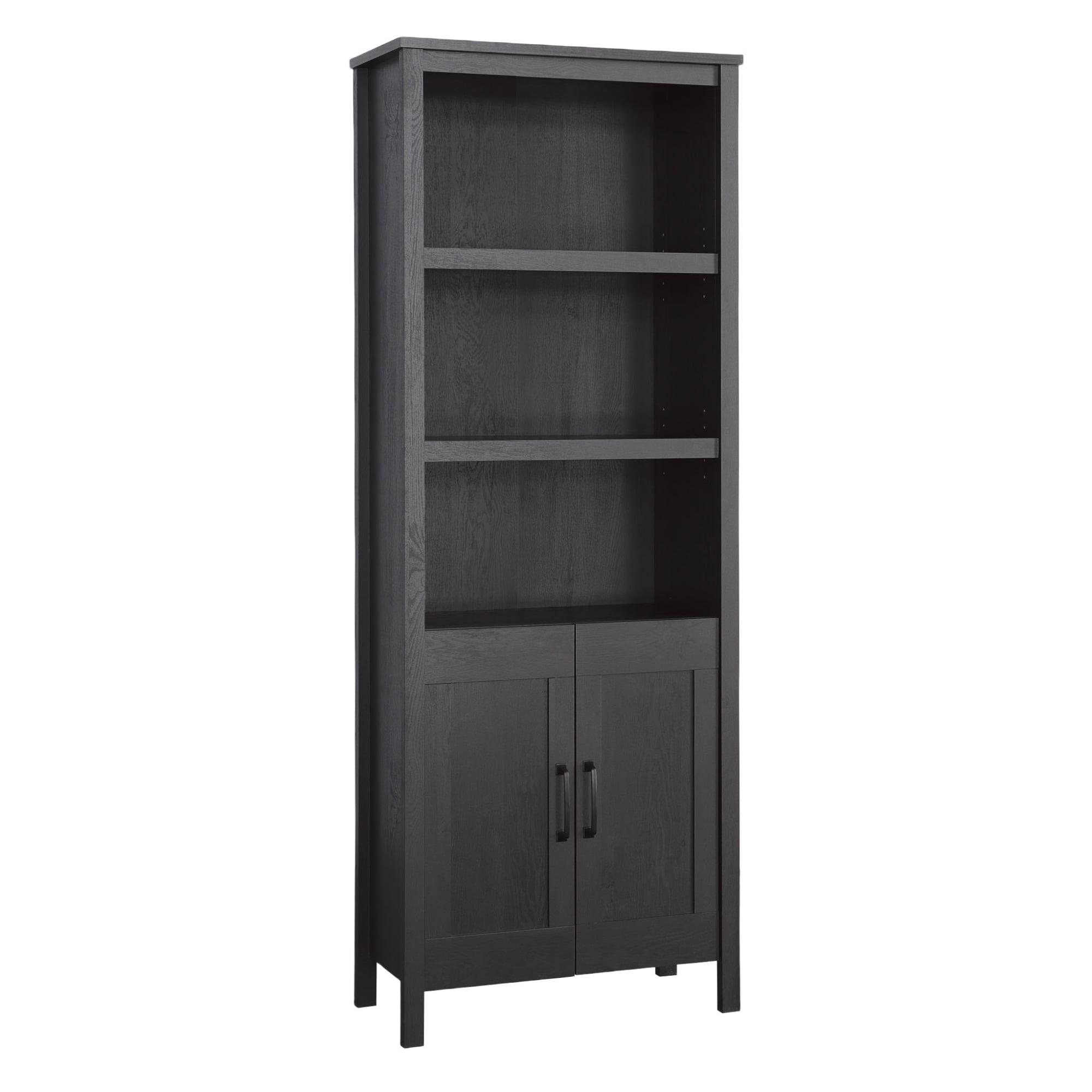 Raven Oak Black 72" Adjustable Wood Bookcase with Doors