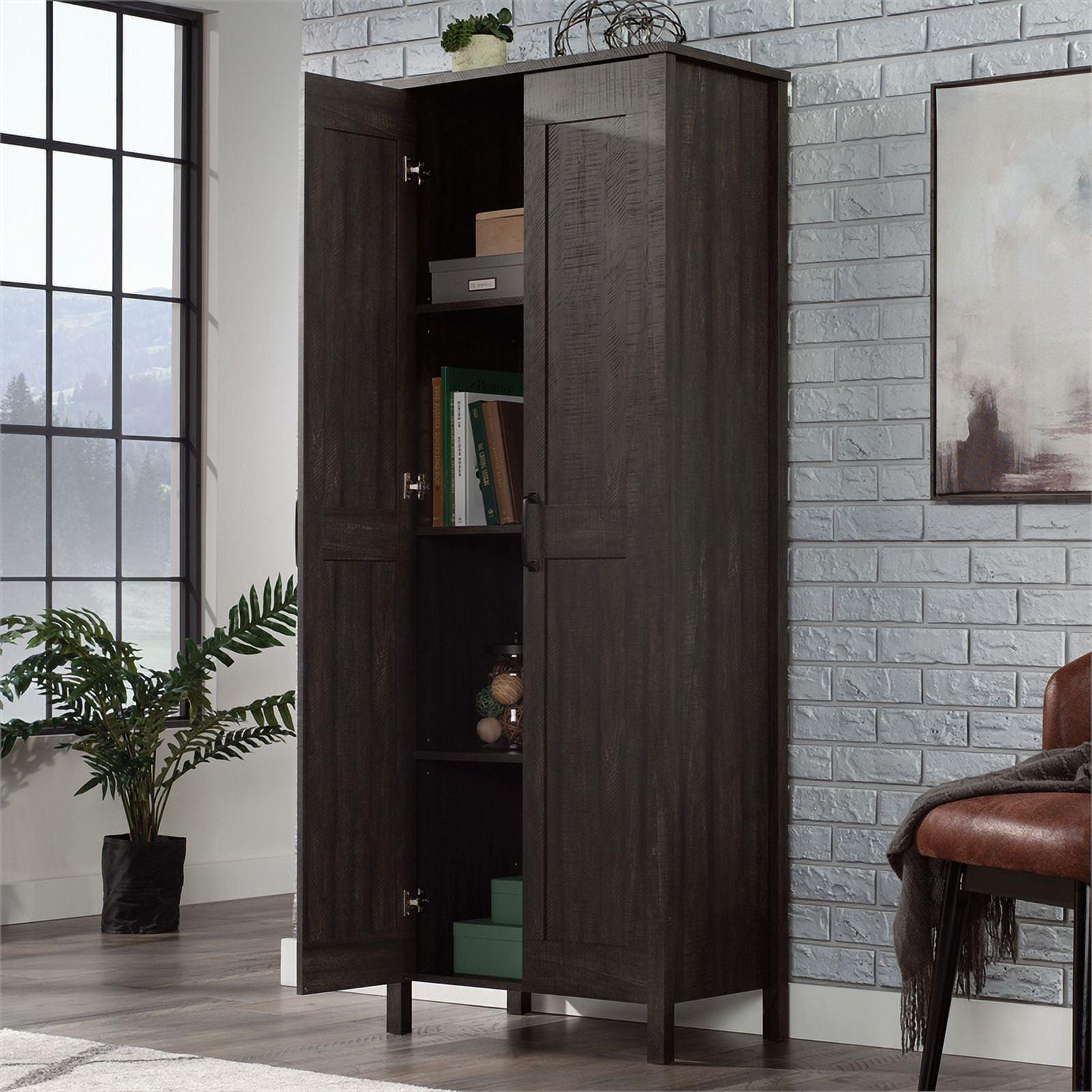 Tall Dark Brown MDF Living Room Cabinet with Adjustable Shelving