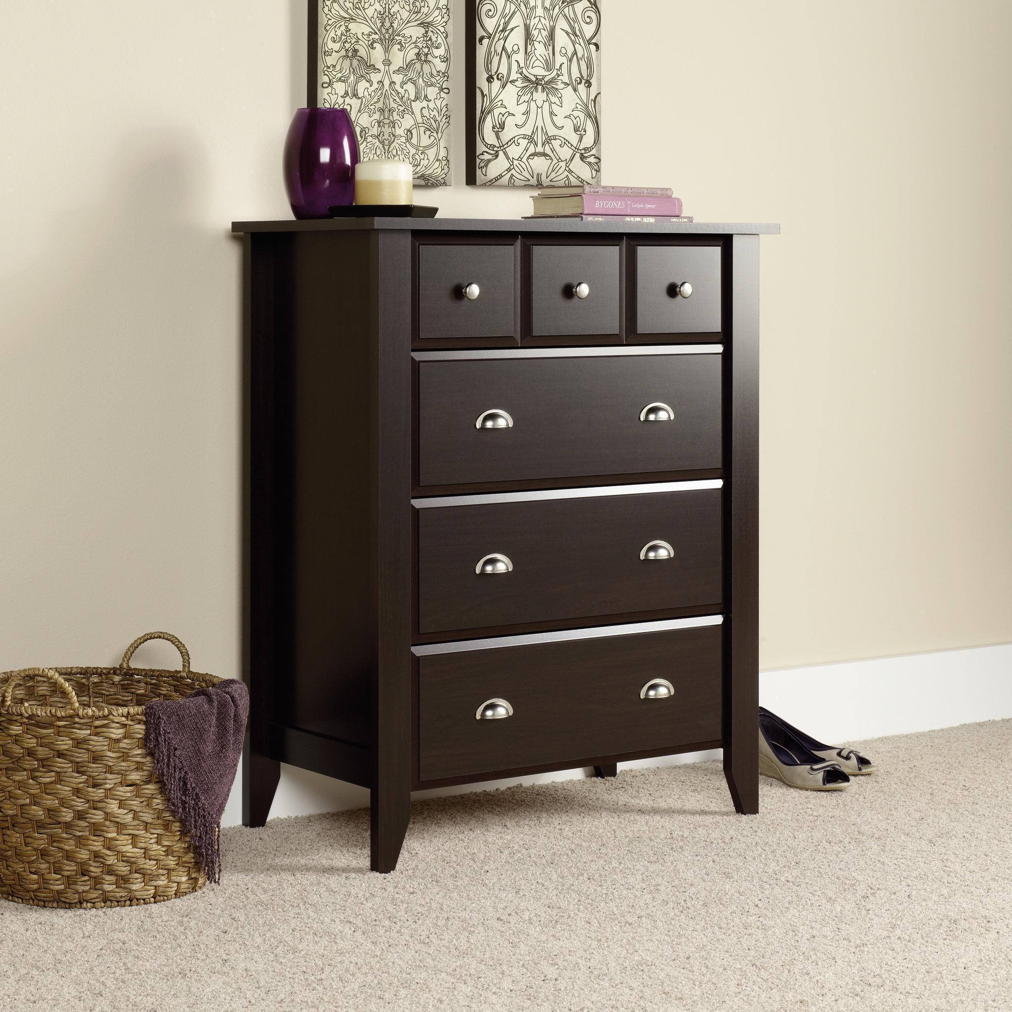 Shoal Creek 4 Drawer Chest with Easy Glide Metal Runners Jamocha Wood - Sauder: Storage Furniture for Bedroom