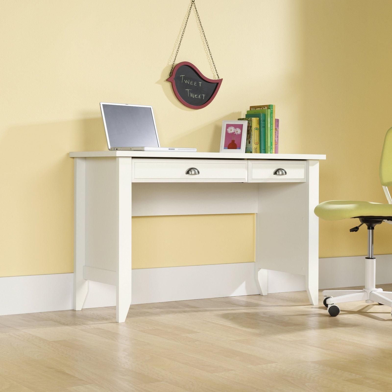 Soft White Wood Executive Desk with Drawer and Keyboard Tray