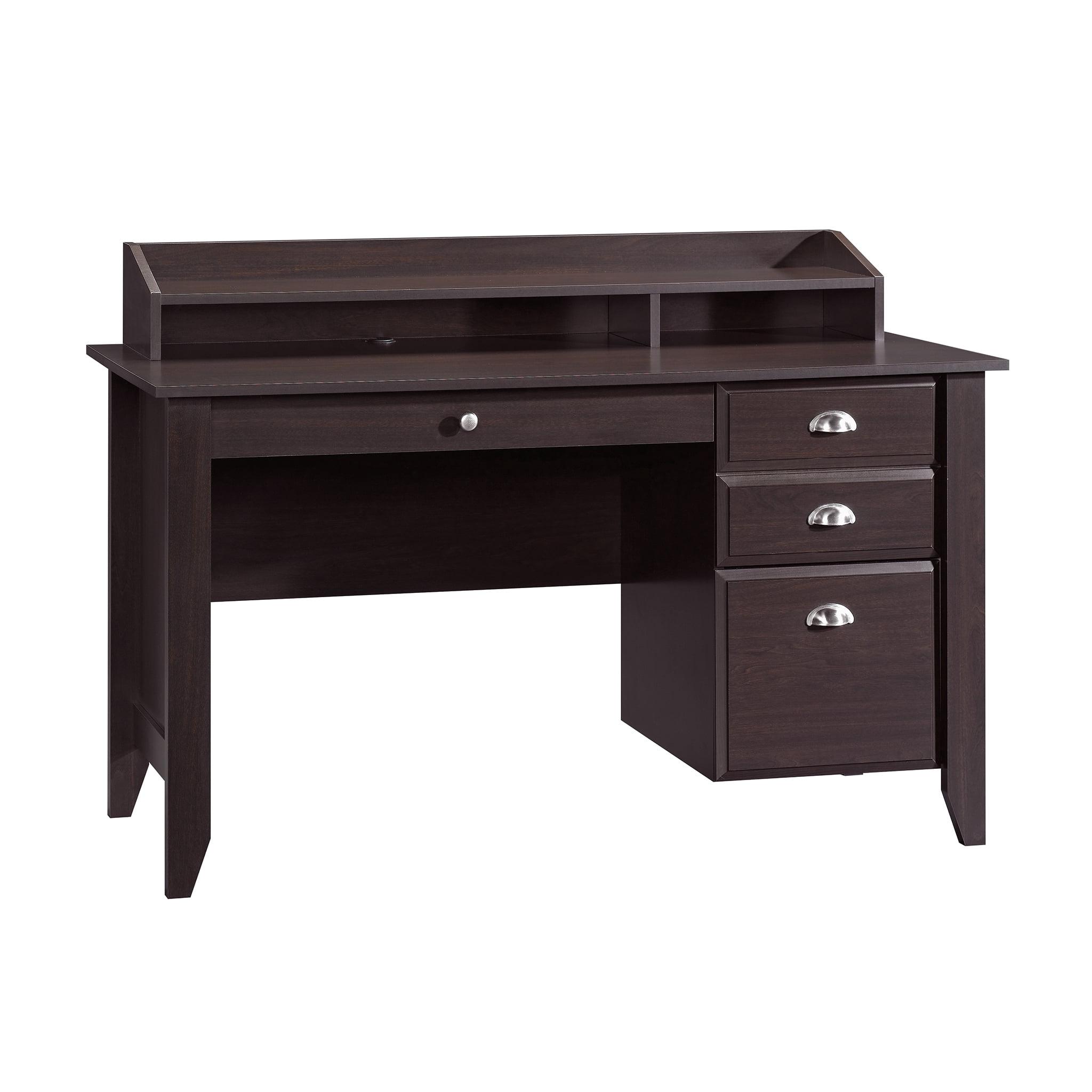 Sauder Shoal Creek Desk with Storage Drawers and Hutch, Jamocha Wood Finish