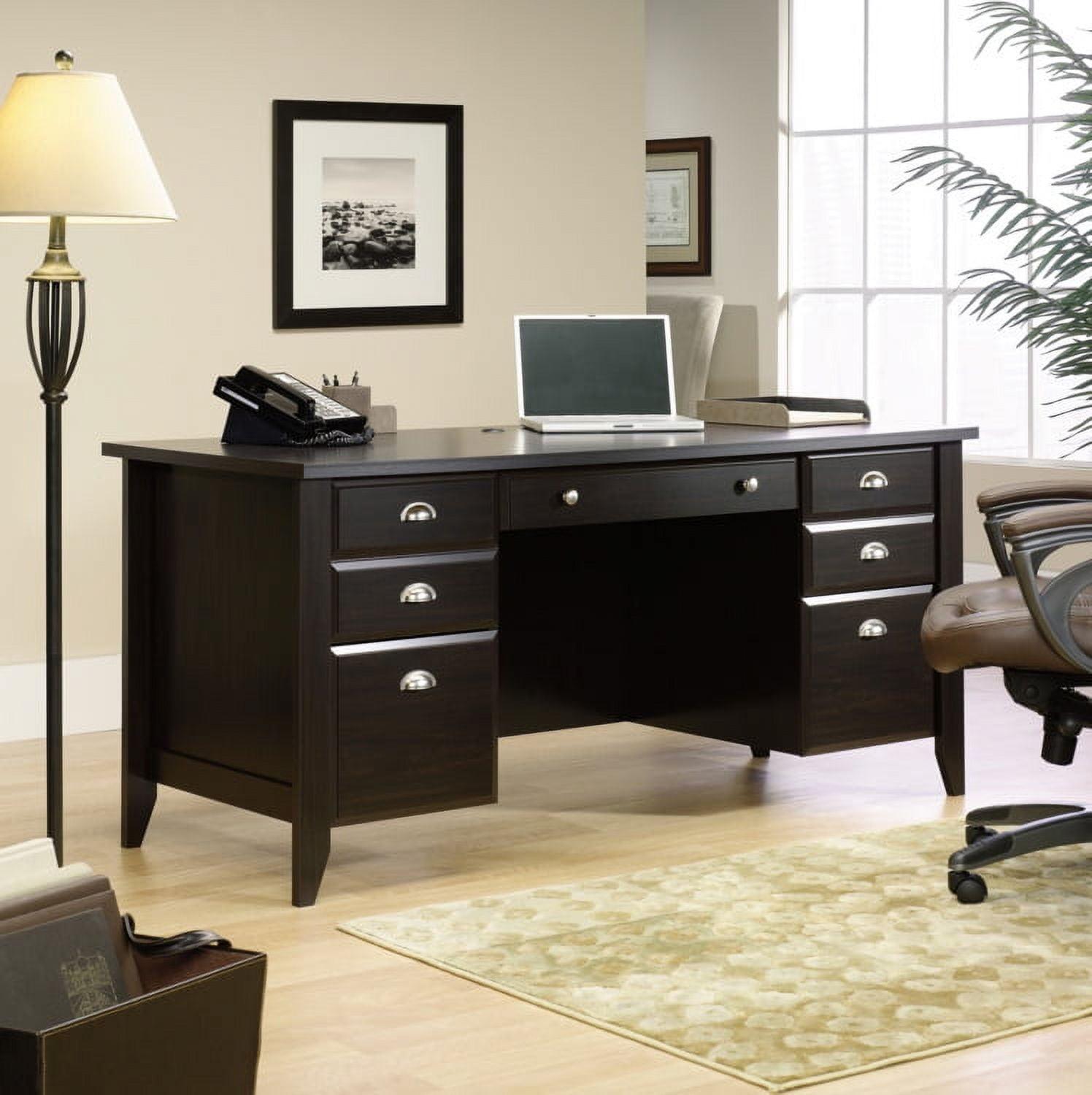 Espresso Executive Wood Desk with Pewter Hardware and Filing Cabinet