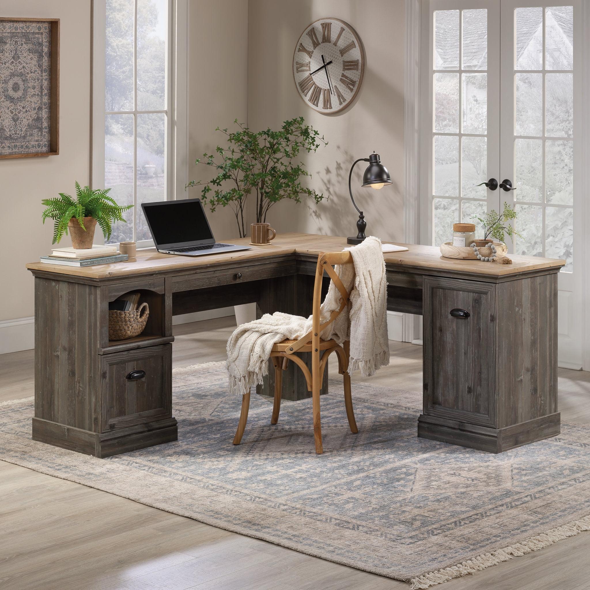 Sauder Sonnet Springs Engineered Wood L-Shaped Desk in Pebble Pine