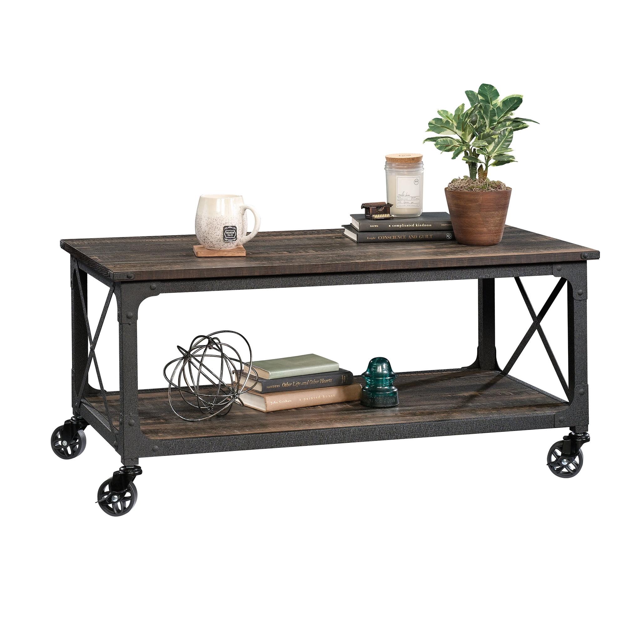 Steel River Coffee Table Carbon Oak - Sauder: Industrial Design, Mobile with Locking Casters, Open Shelving