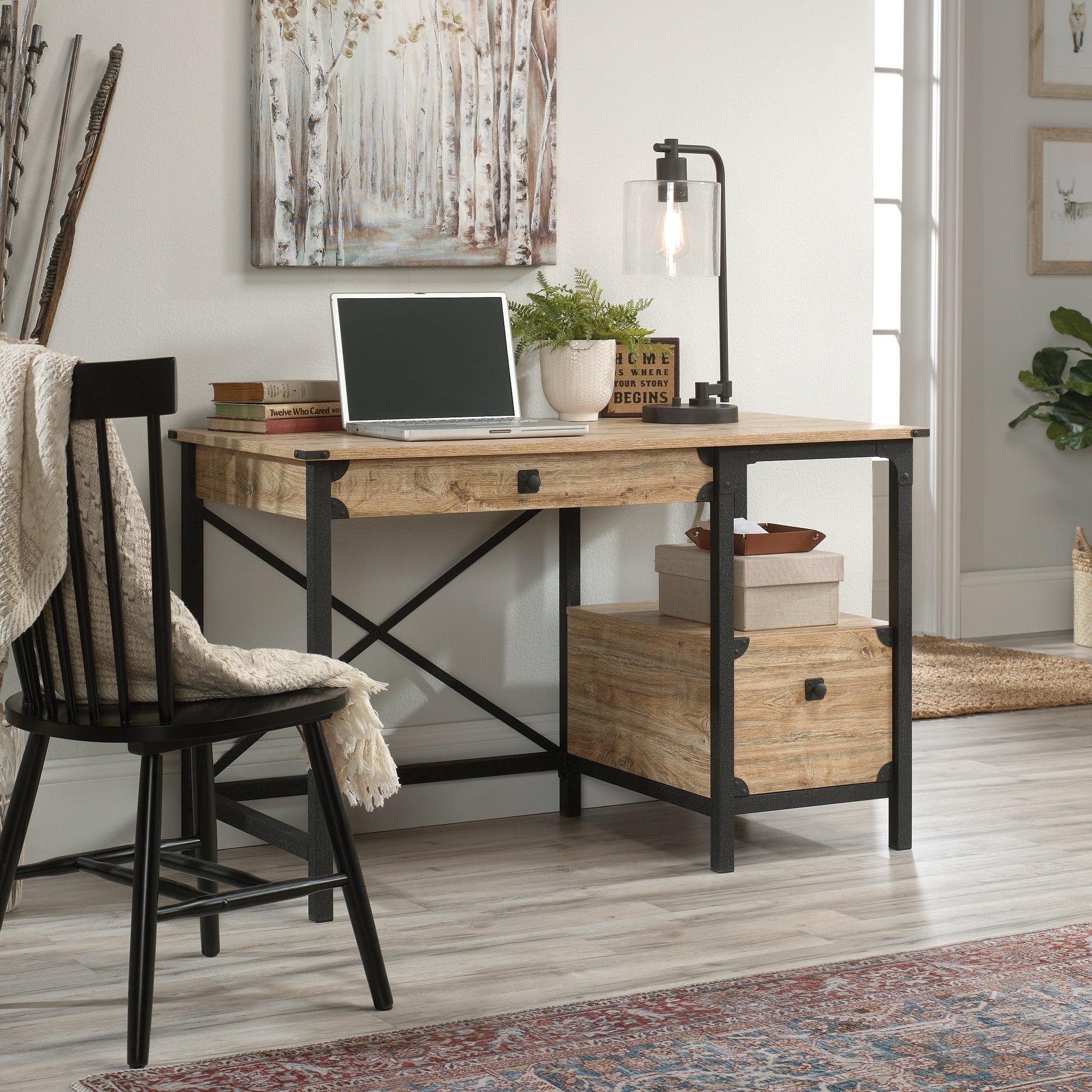 Milled Mesquite Industrial Wood and Black Metal Desk with Drawer