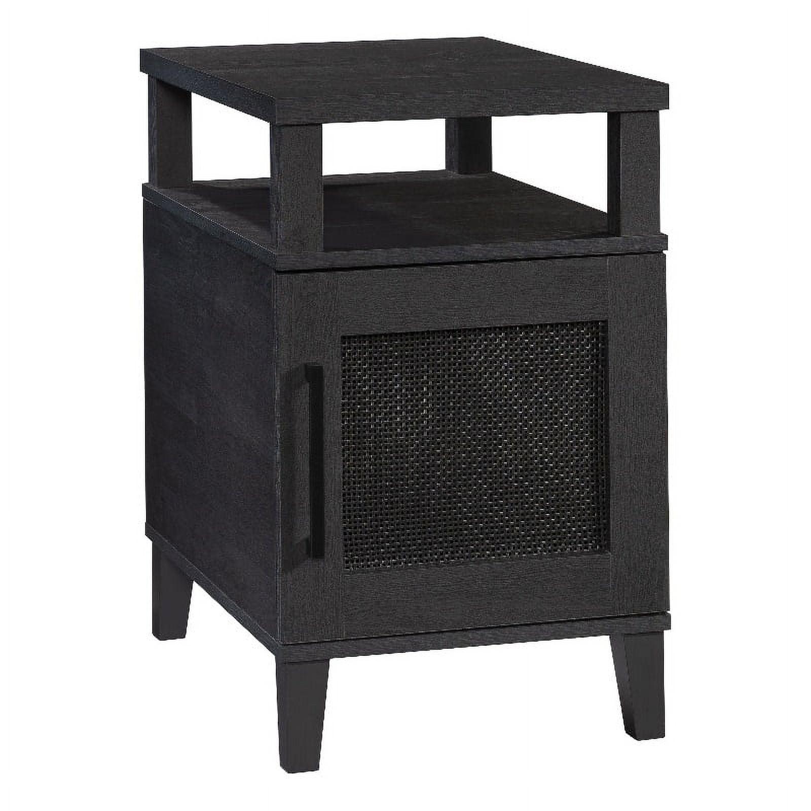 Raven Oak Rectangular Side Table with Storage and Rattan Insert